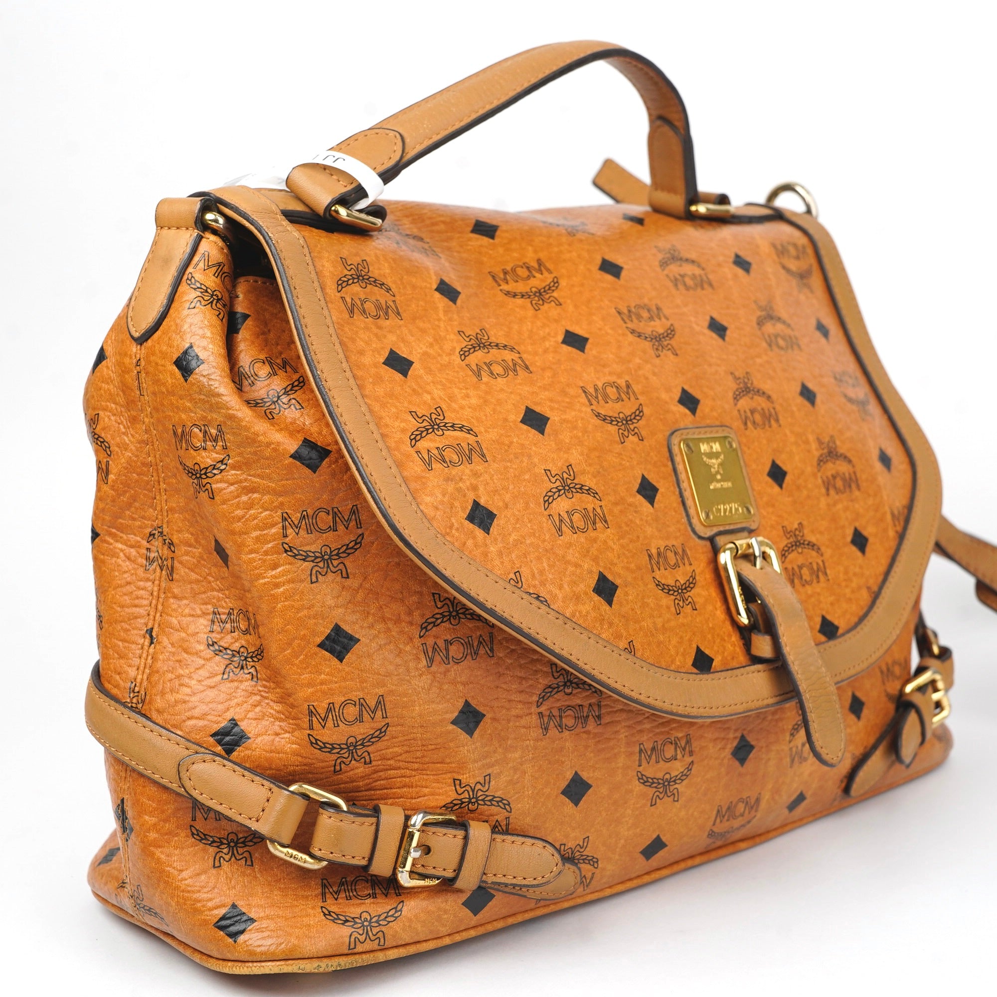 J1426 MCM Mini Gold Visetos Crossbody Bag in Brown- Pre Owned