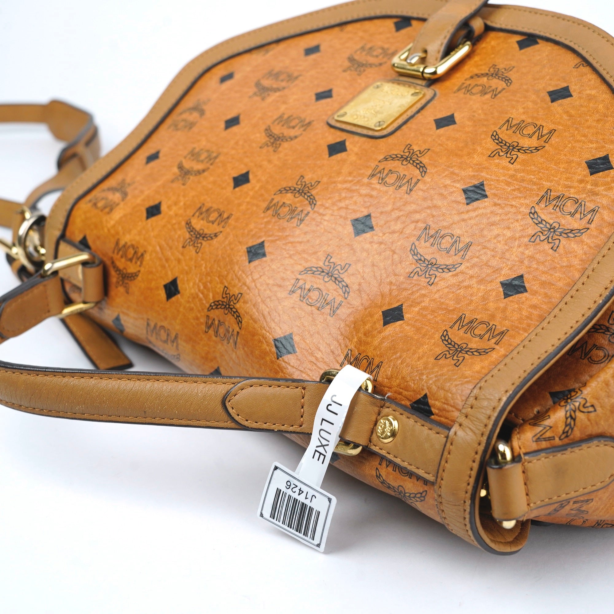 J1426 MCM Mini Gold Visetos Crossbody Bag in Brown- Pre Owned