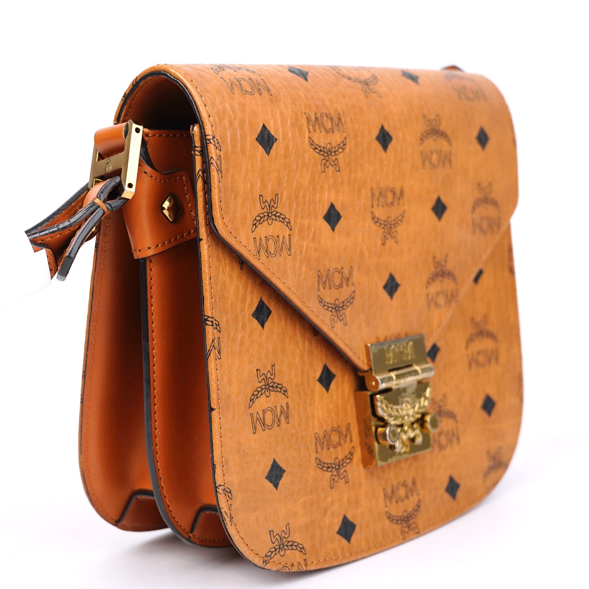 J1416 MCM Shoulder Bag Brown Cloth- Pre Owned