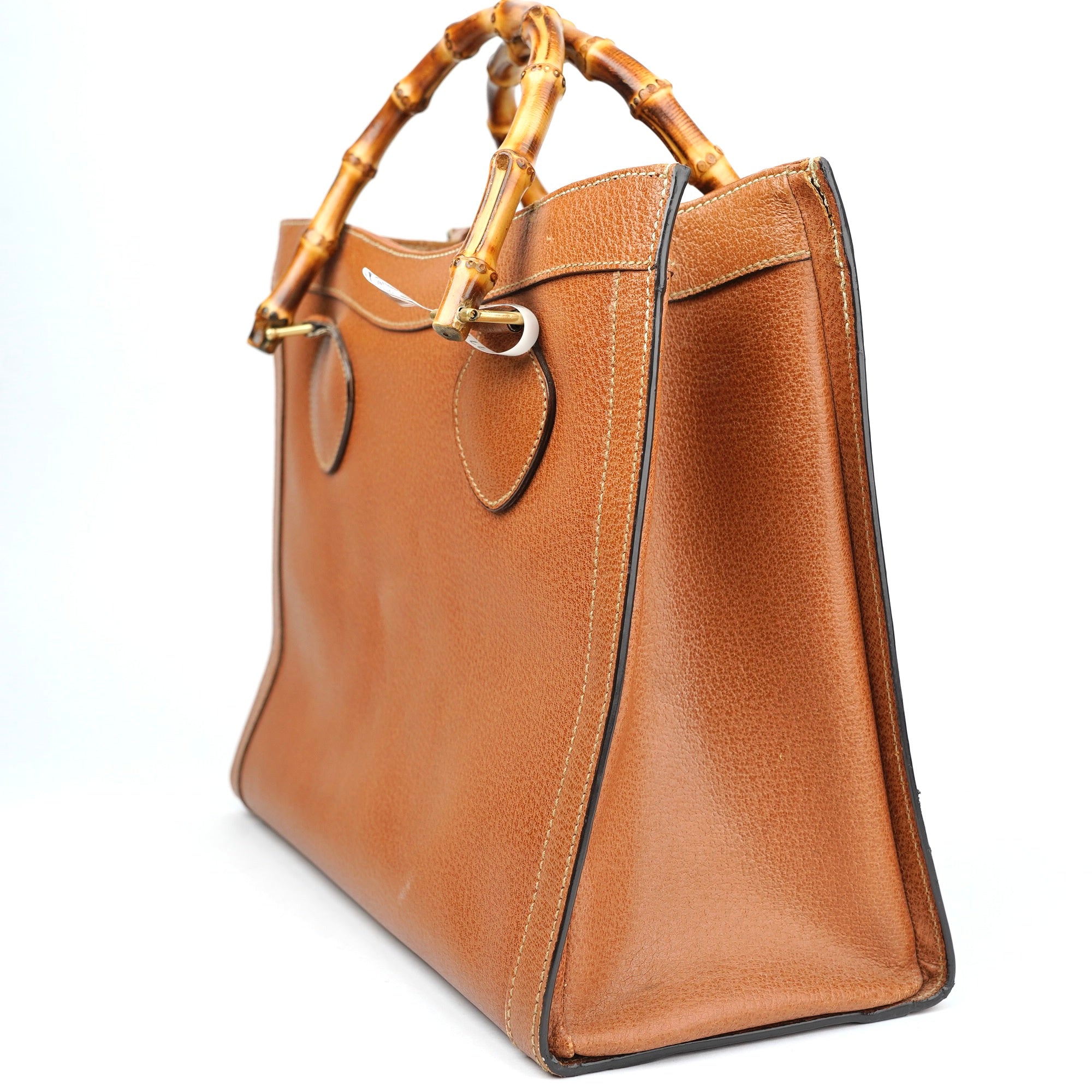 J1419 Gucci Bamboo Leather Tote Bag Brown Pony style- Pre Owned