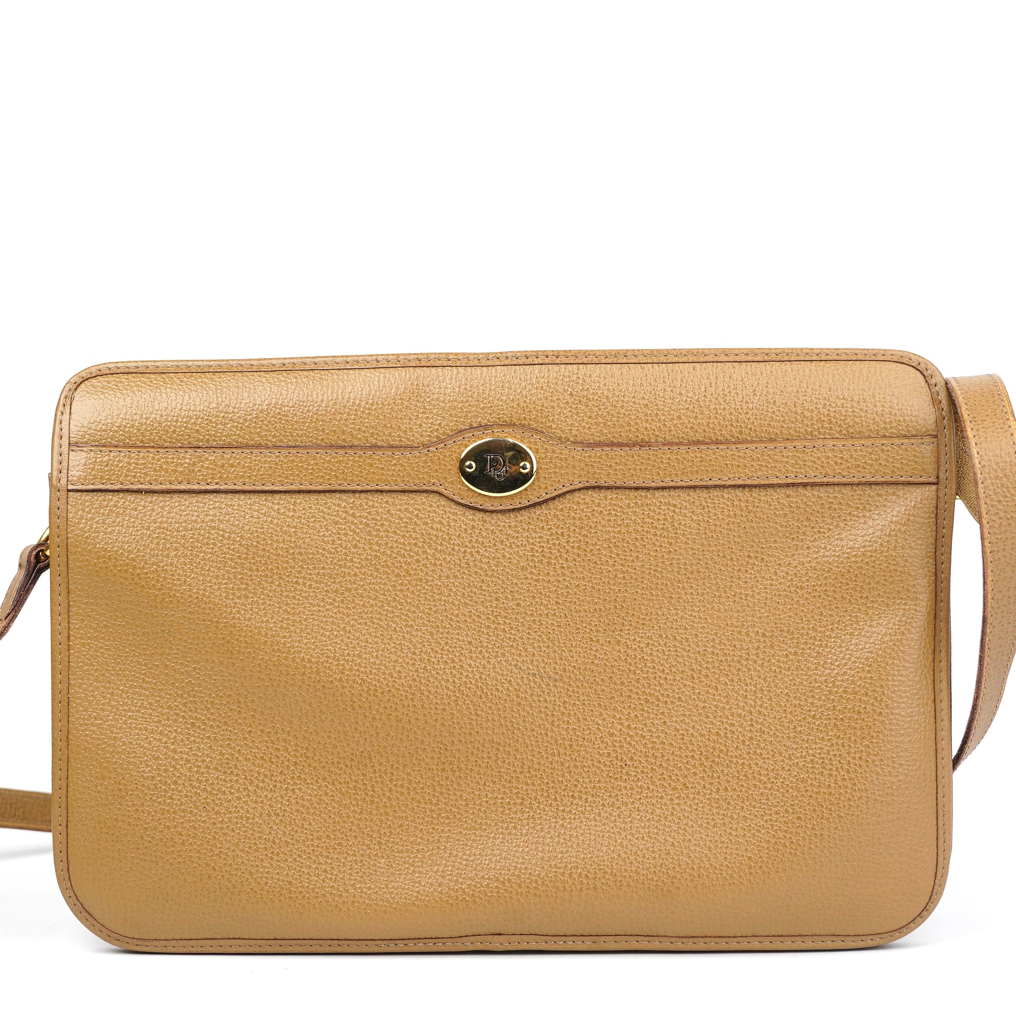 J1412 Christian Dior Vintage Beige Grained Leather Crossbody Bag- Pre Owned