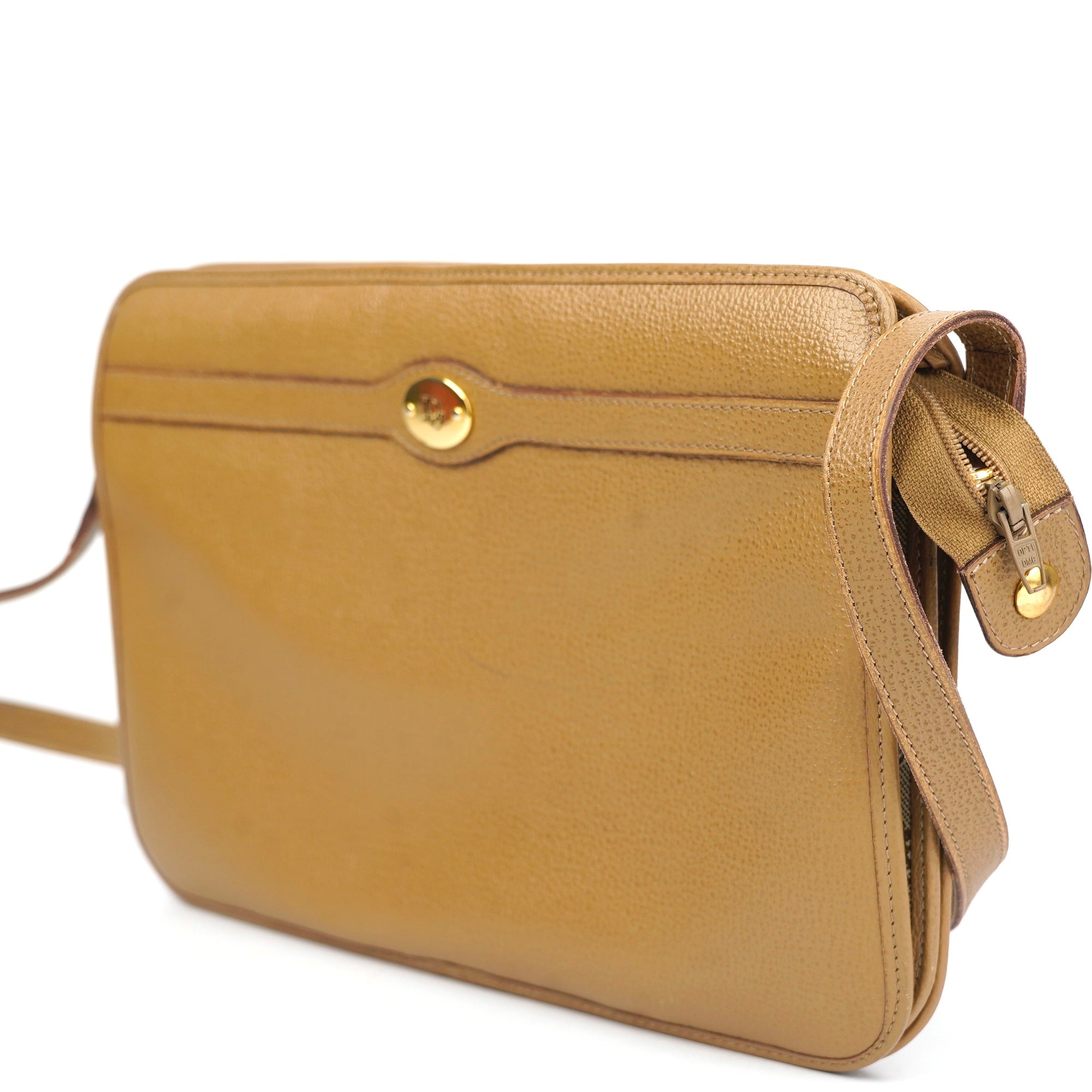 J1412 Christian Dior Vintage Beige Grained Leather Crossbody Bag- Pre Owned