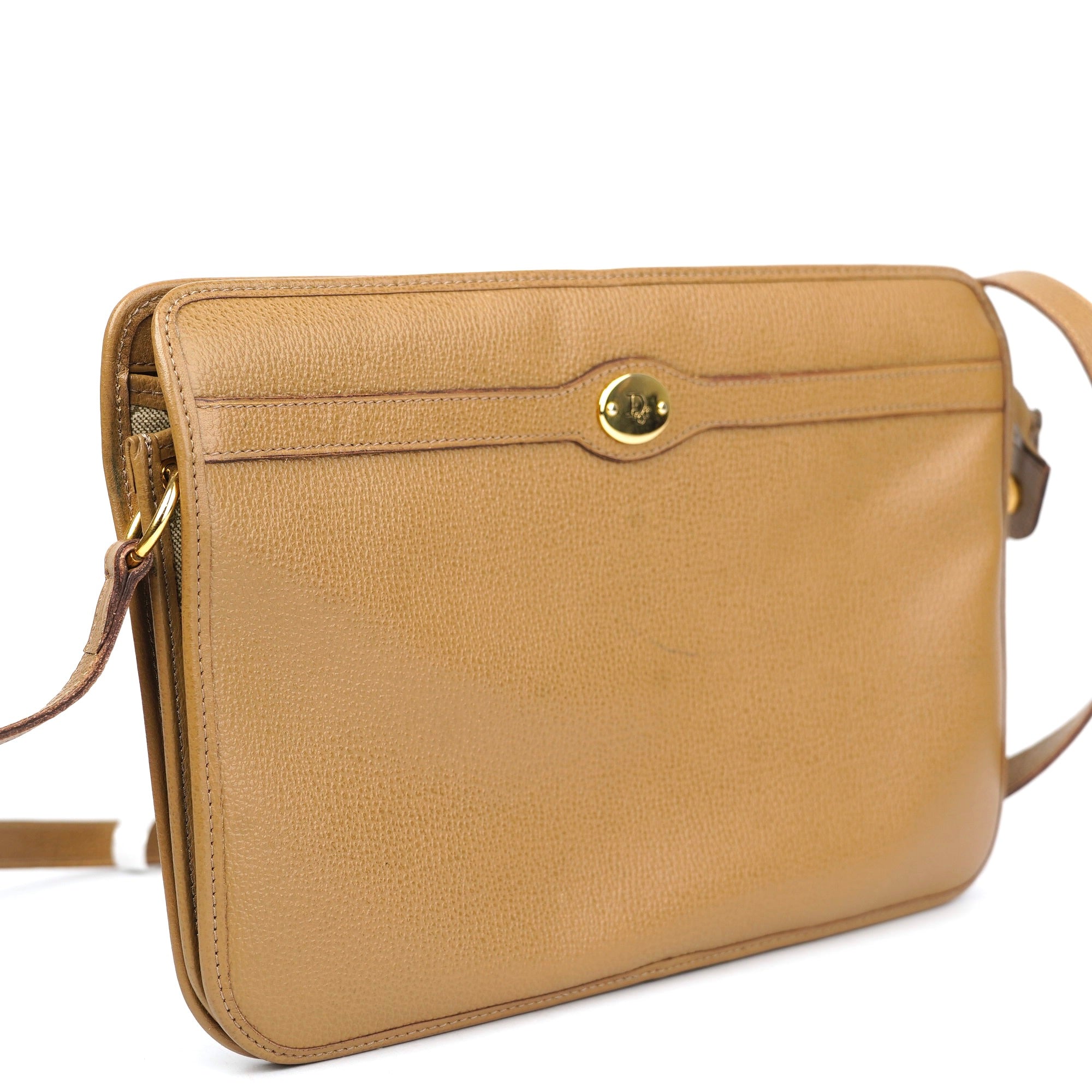 J1412 Christian Dior Vintage Beige Grained Leather Crossbody Bag- Pre Owned