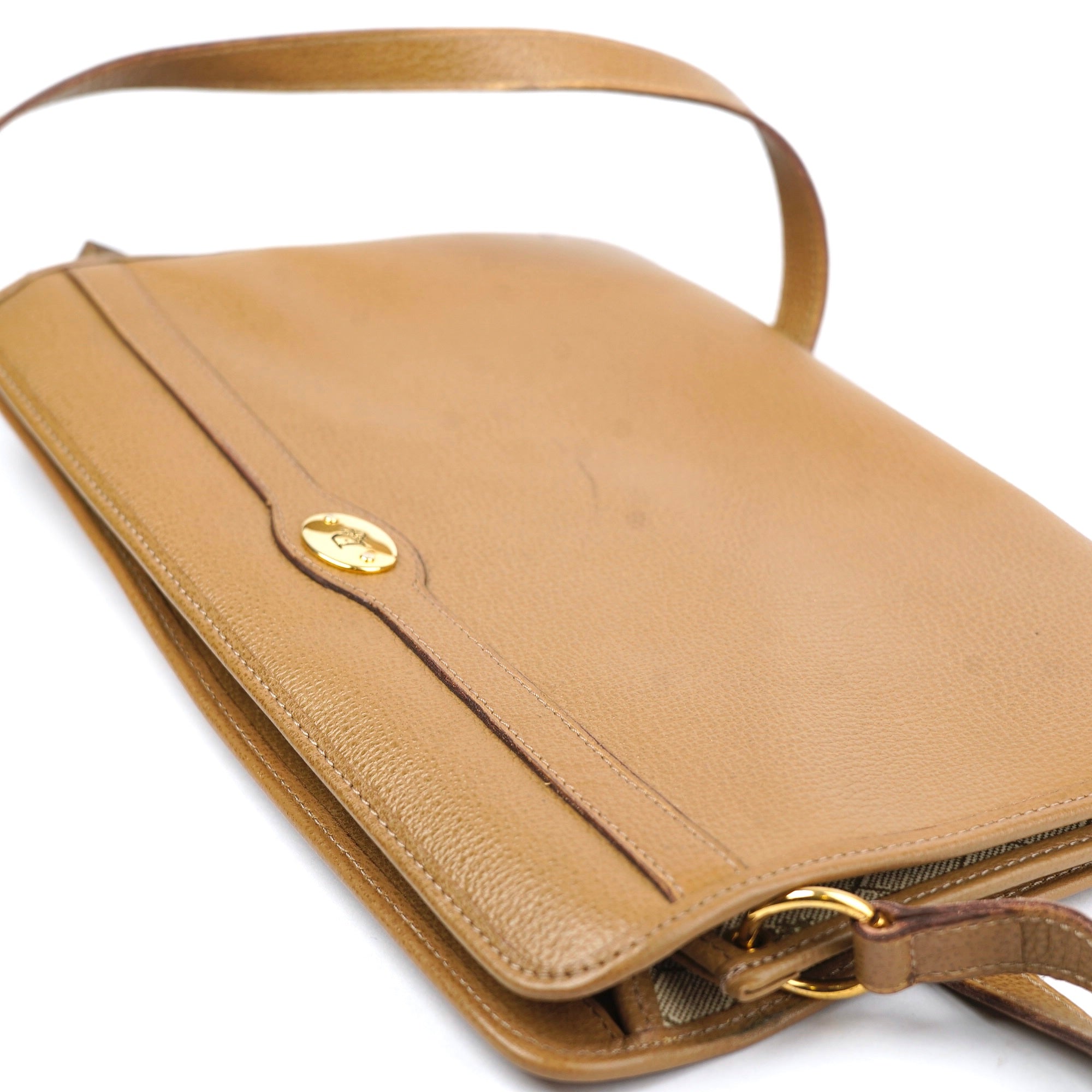 J1412 Christian Dior Vintage Beige Grained Leather Crossbody Bag- Pre Owned