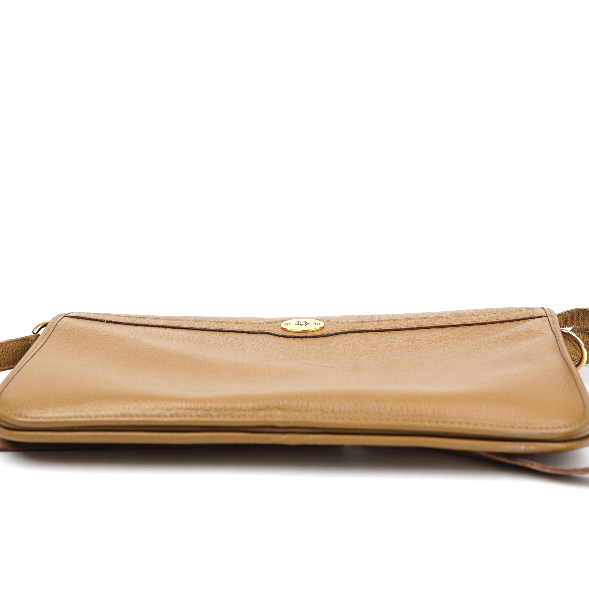 J1412 Christian Dior Vintage Beige Grained Leather Crossbody Bag- Pre Owned