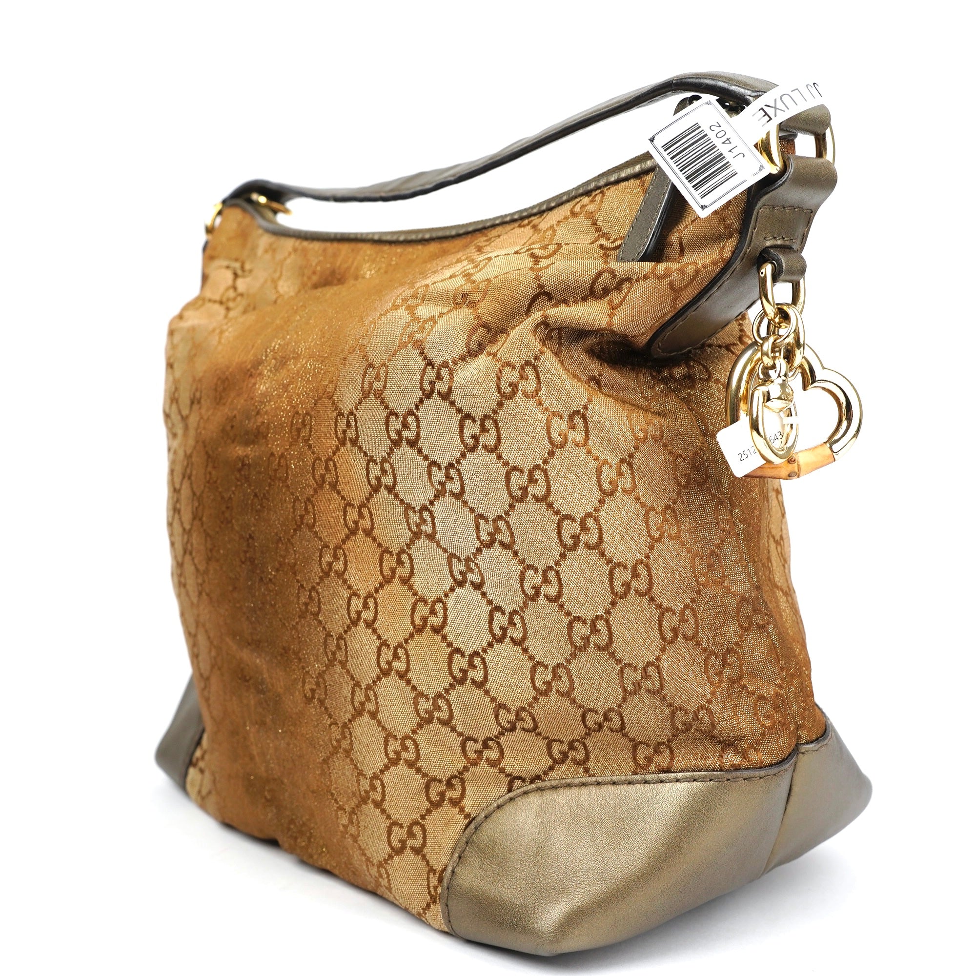 J1402 Gucci Brown GG Canvas Lurex Heart Bit Tragetasche Braun Bronze- Pre Owned
