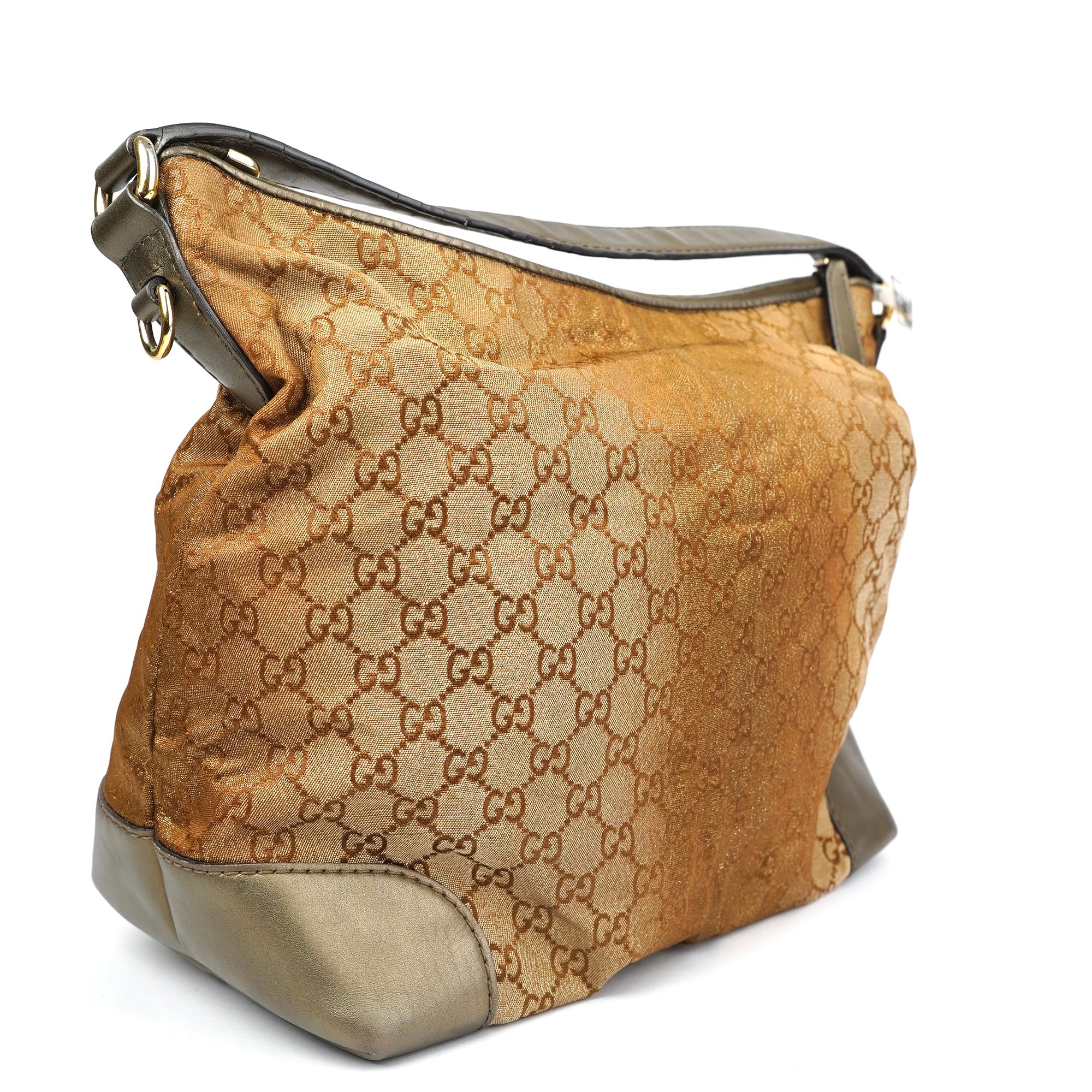 J1402 Gucci Brown GG Canvas Lurex Heart Bit Tragetasche Braun Bronze- Pre Owned