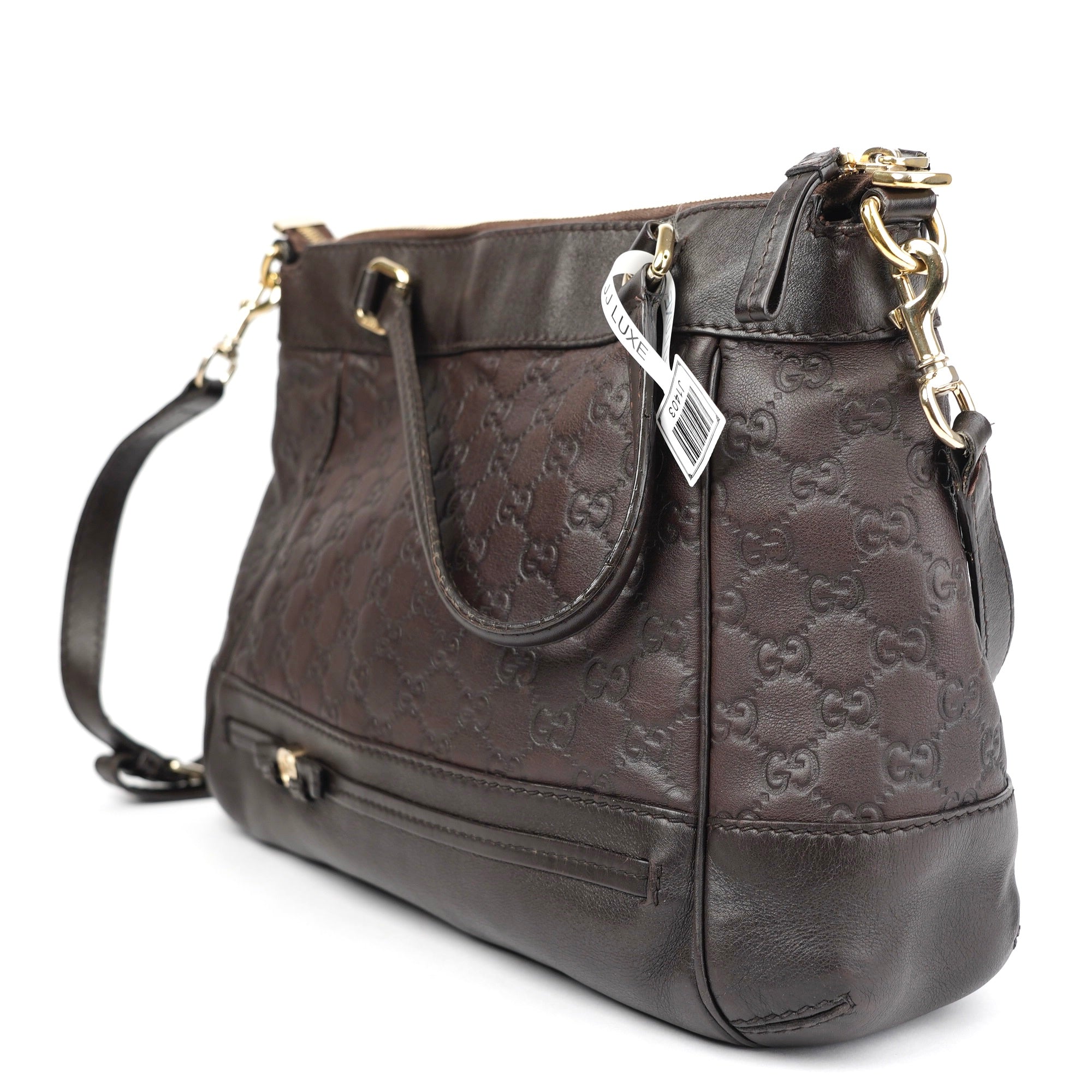 J1403 Gucci Handbag Mayfia Shima Dark Brown Leather- Pre Owned
