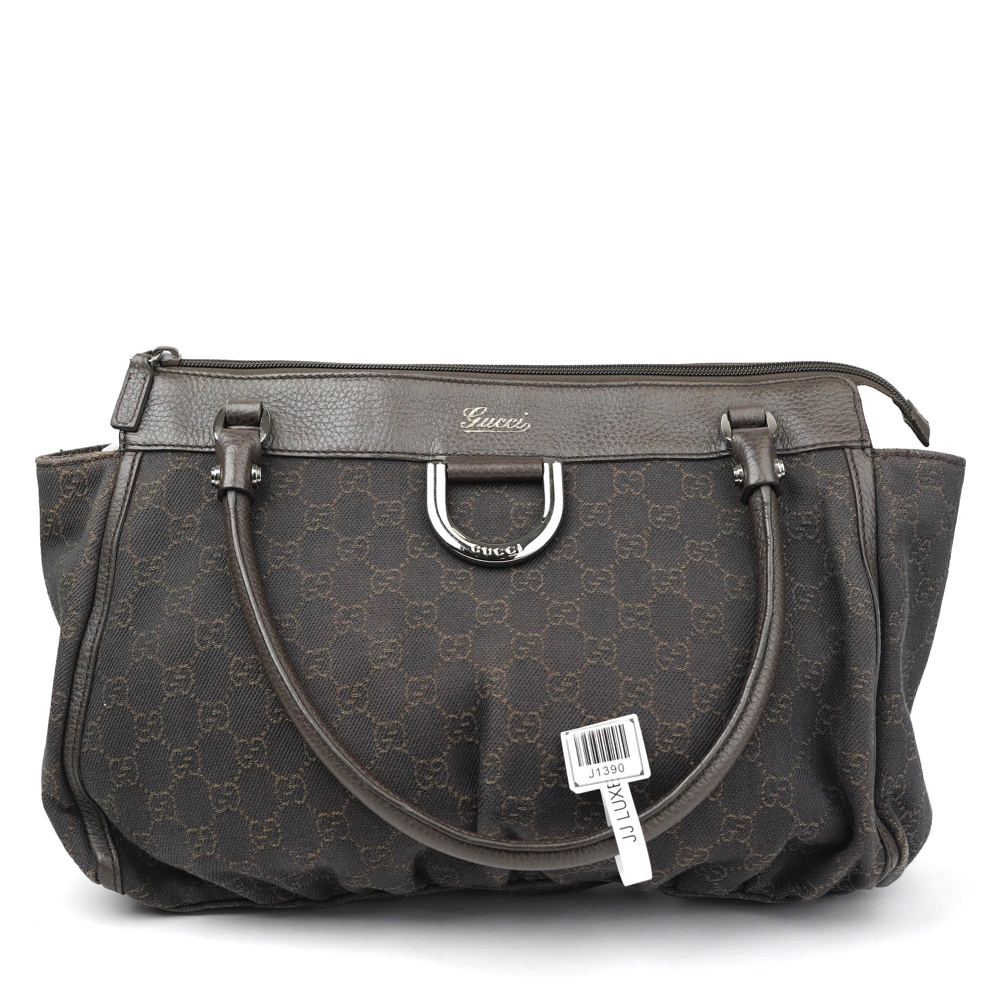 J1390 Gucci Abbey Black Denim Canvas Satchel Shoulder Bag- Pre Owned