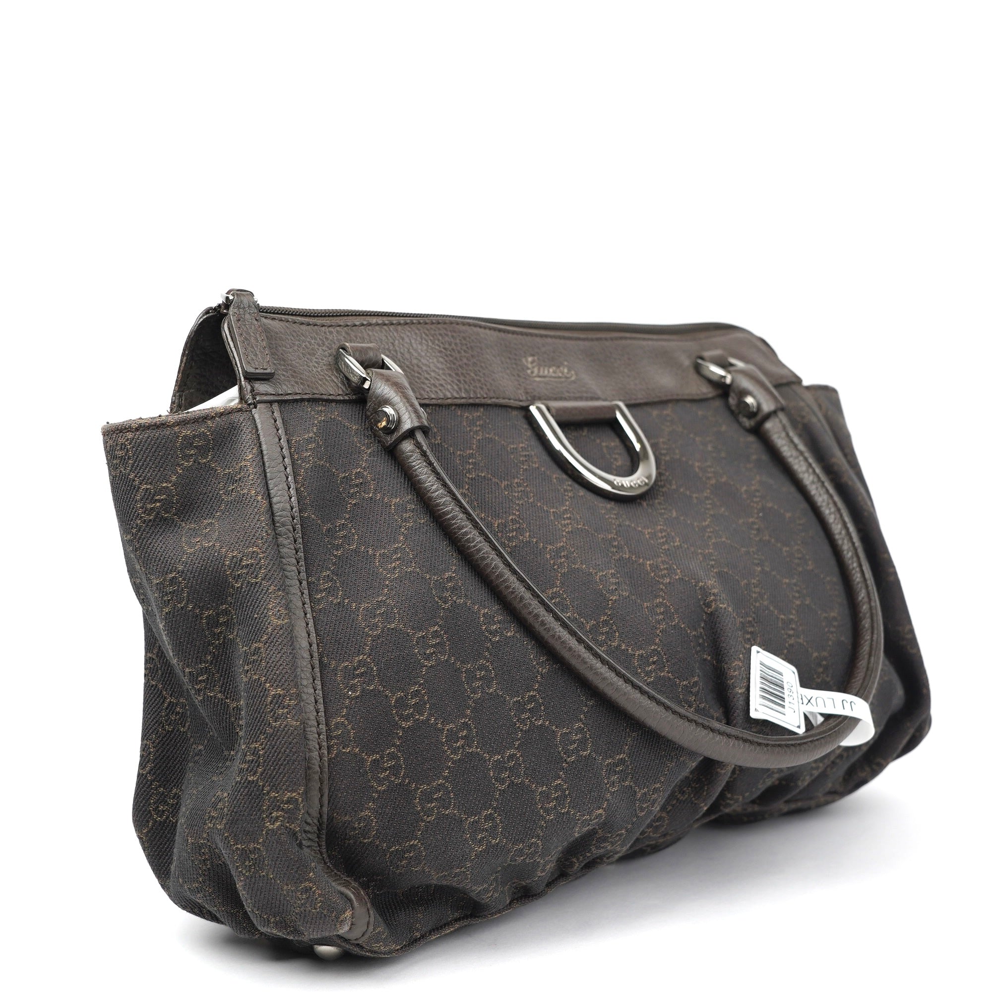 J1390 Gucci Abbey Black Denim Canvas Satchel Shoulder Bag- Pre Owned