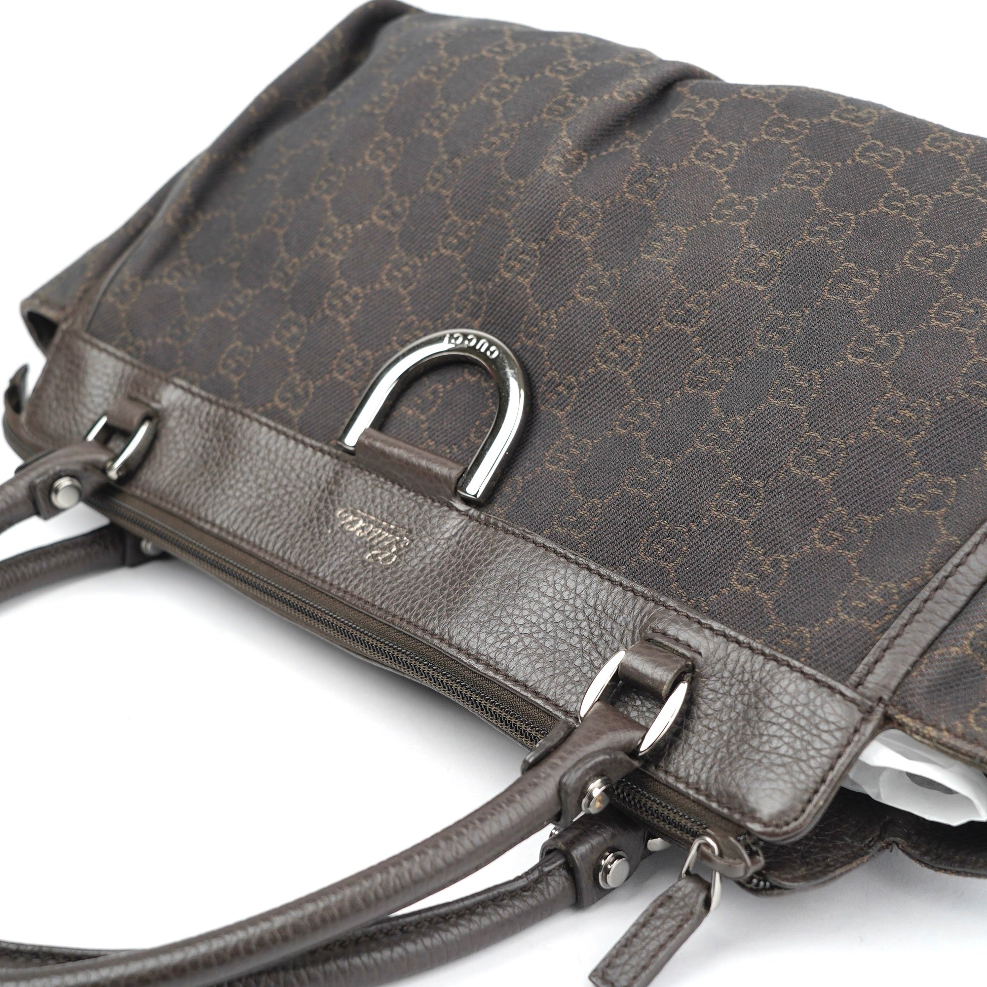 J1390 Gucci Abbey Black Denim Canvas Satchel Shoulder Bag- Pre Owned
