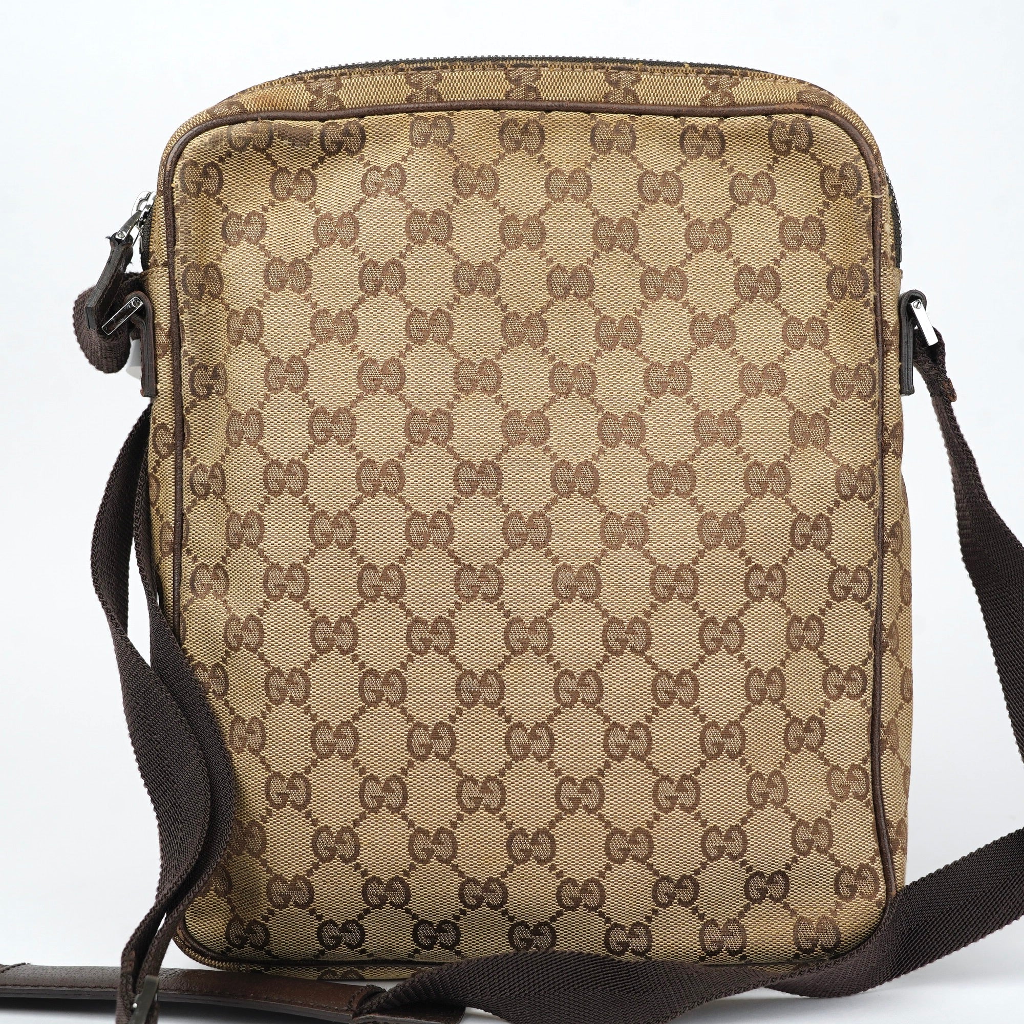 J1401 GUCCI GG Canvas Shoulder Bag Beige- Pre Owned