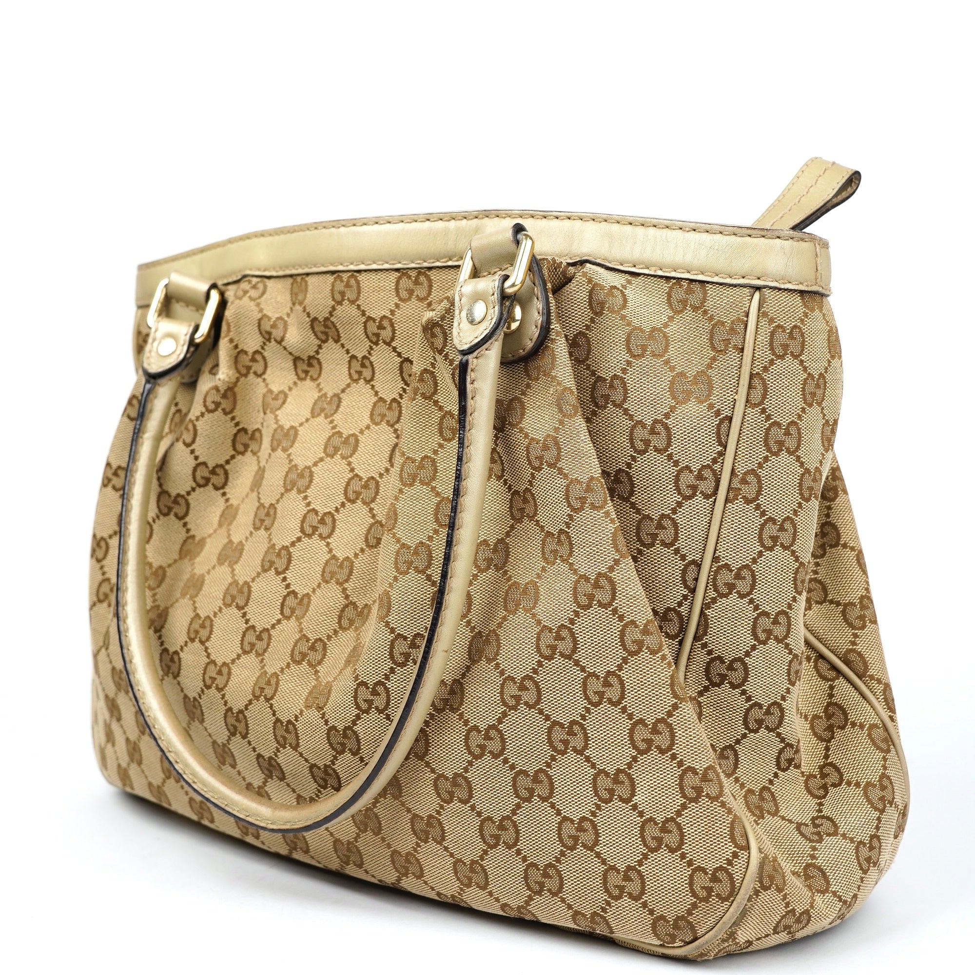 J1389 GUCCI Original GG Canvas Tote Handbag Brown- Pre Owned