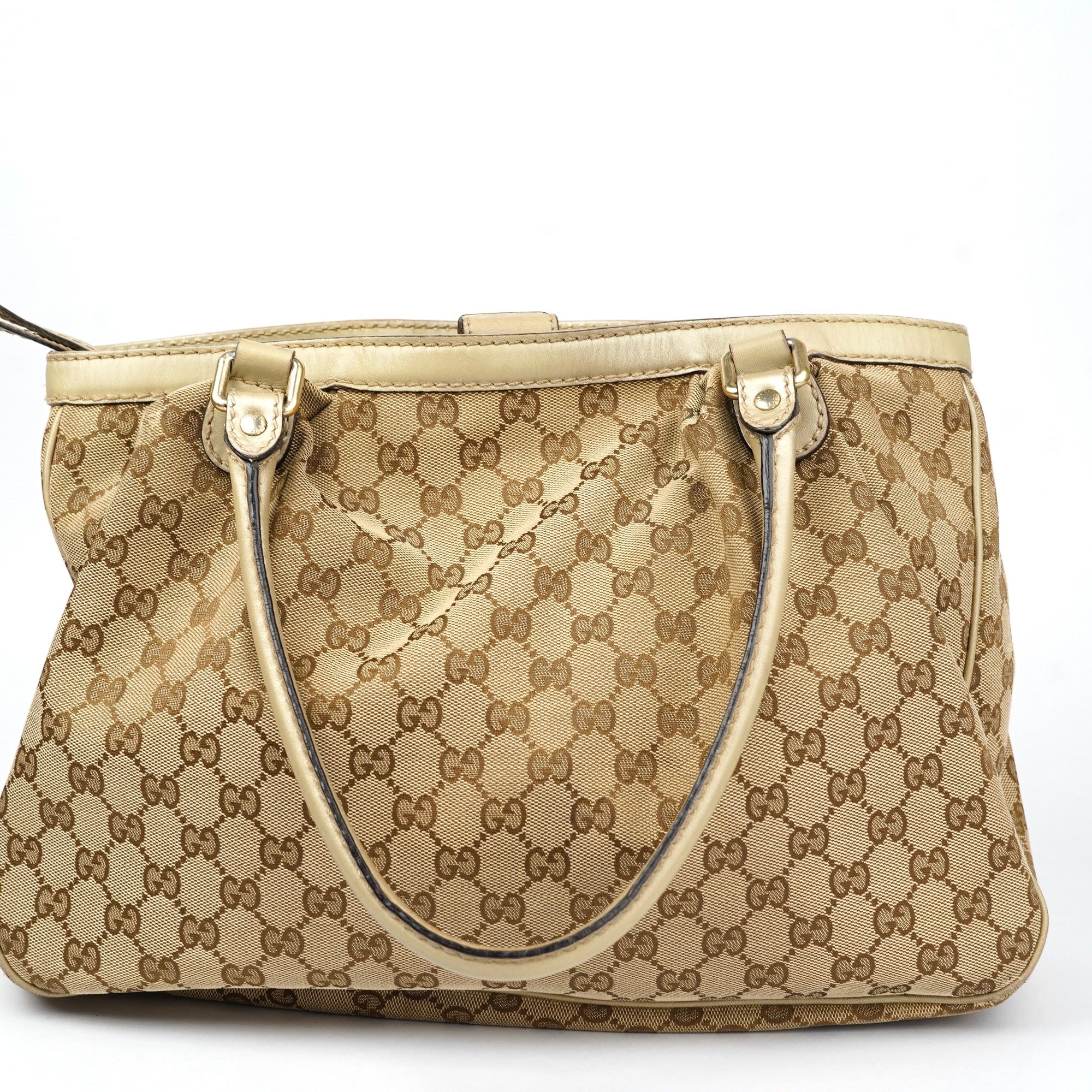 J1389 GUCCI Original GG Canvas Tote Handbag Brown- Pre Owned