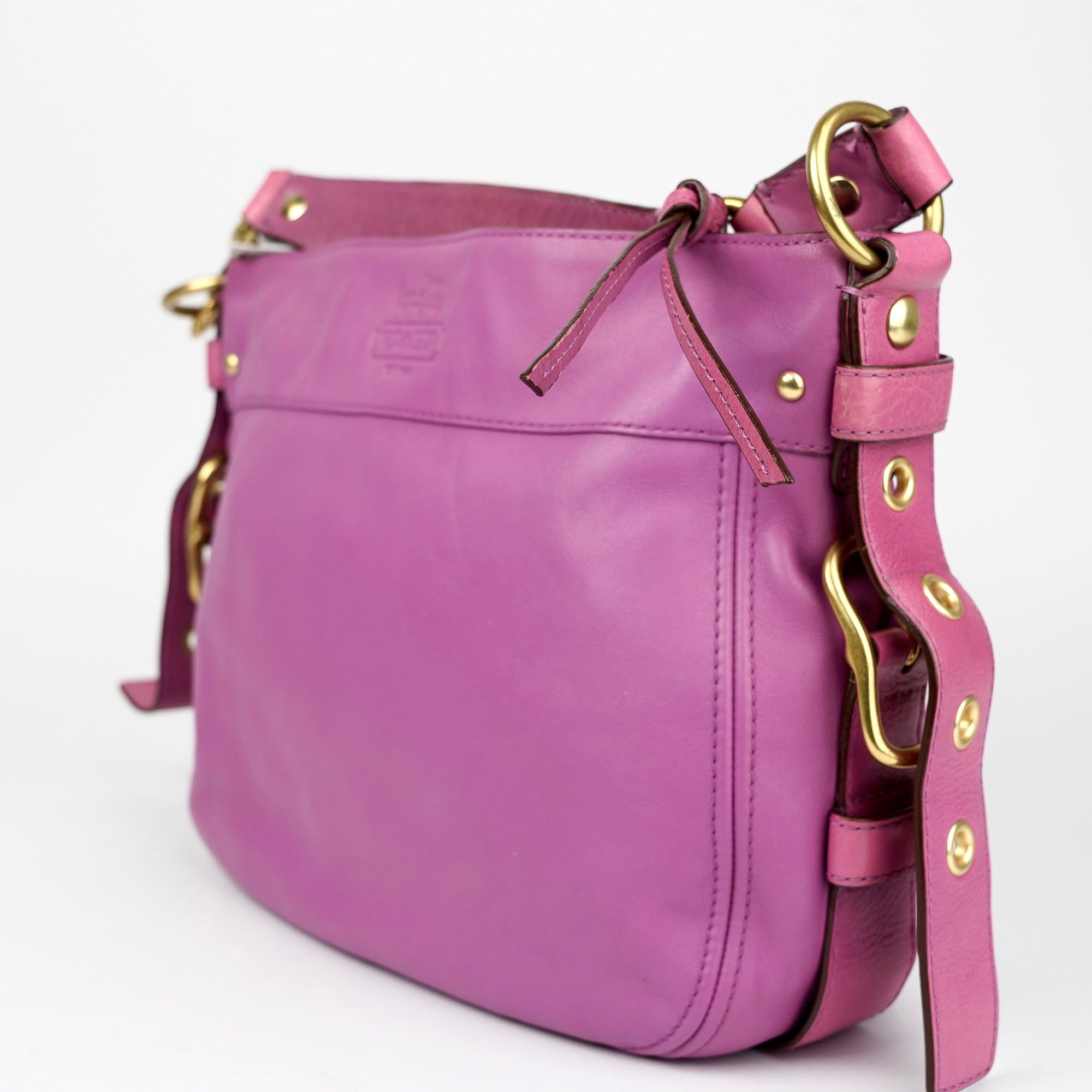 J1386 Coach Purple Pink Leather Large Shoulder Bag- Pre Owned
