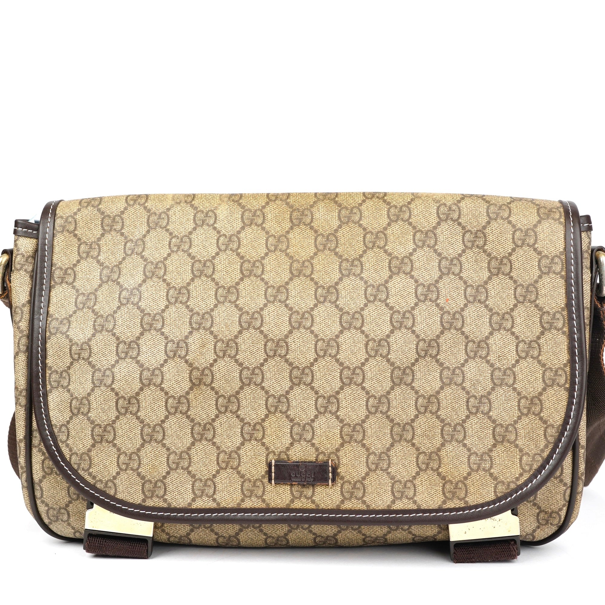 J1378 Gucci GG Supreme Shoulder Bag Brown Beige Cloth- Pre Owned