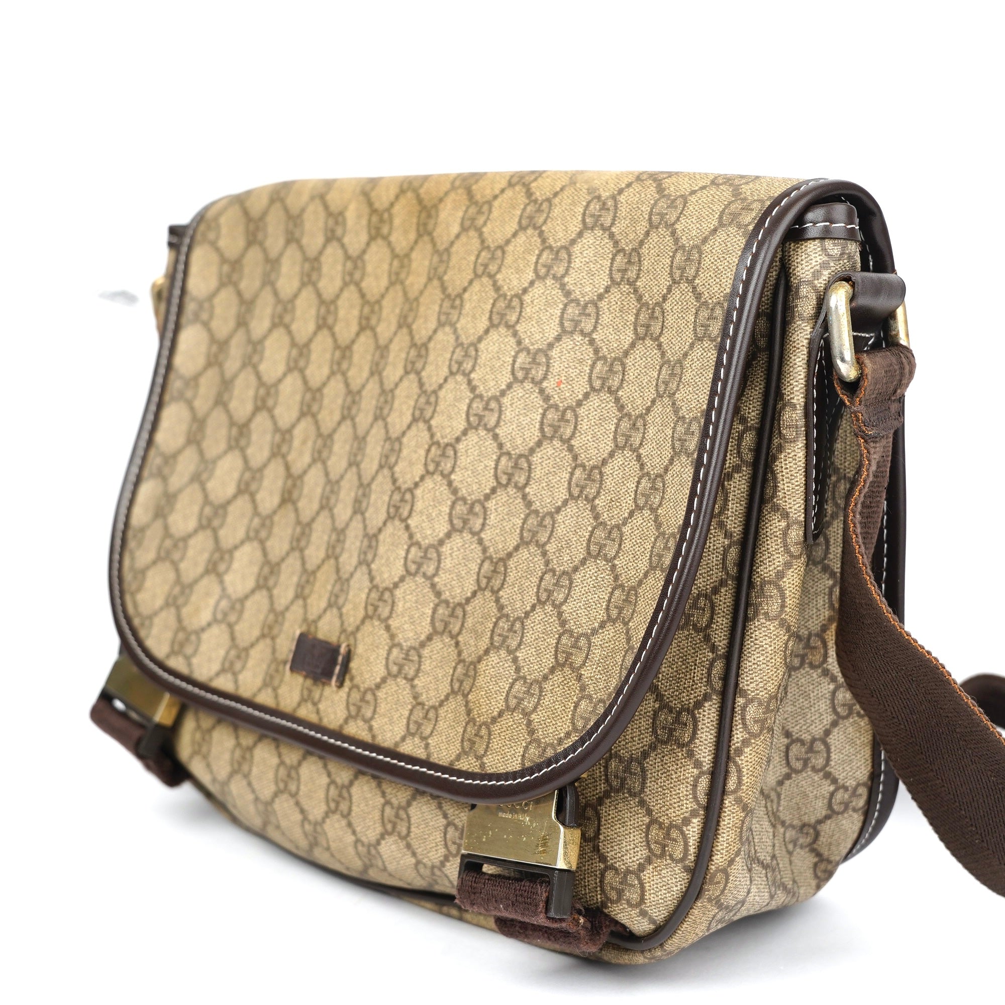 J1378 Gucci GG Supreme Shoulder Bag Brown Beige Cloth- Pre Owned