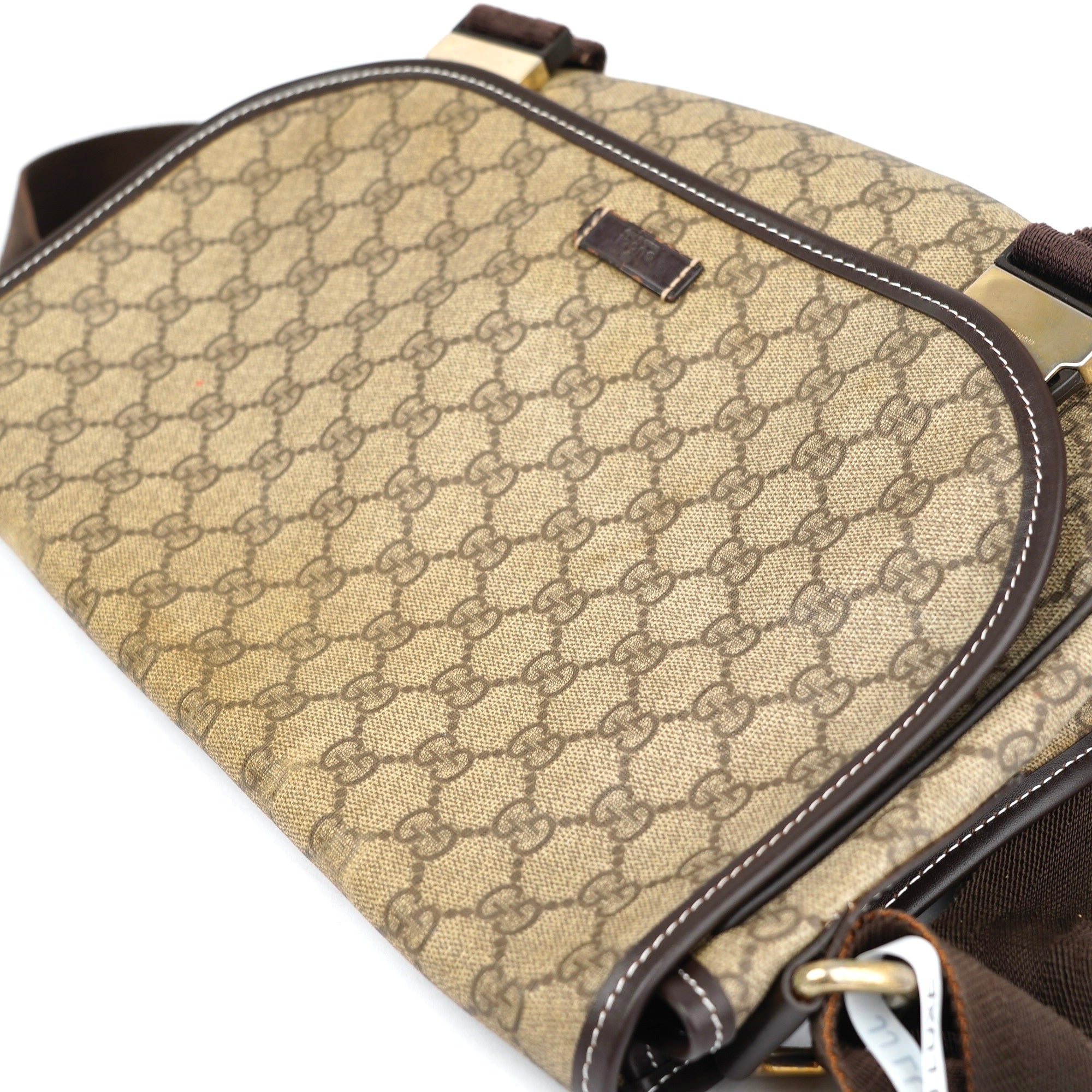 J1378 Gucci GG Supreme Shoulder Bag Brown Beige Cloth- Pre Owned