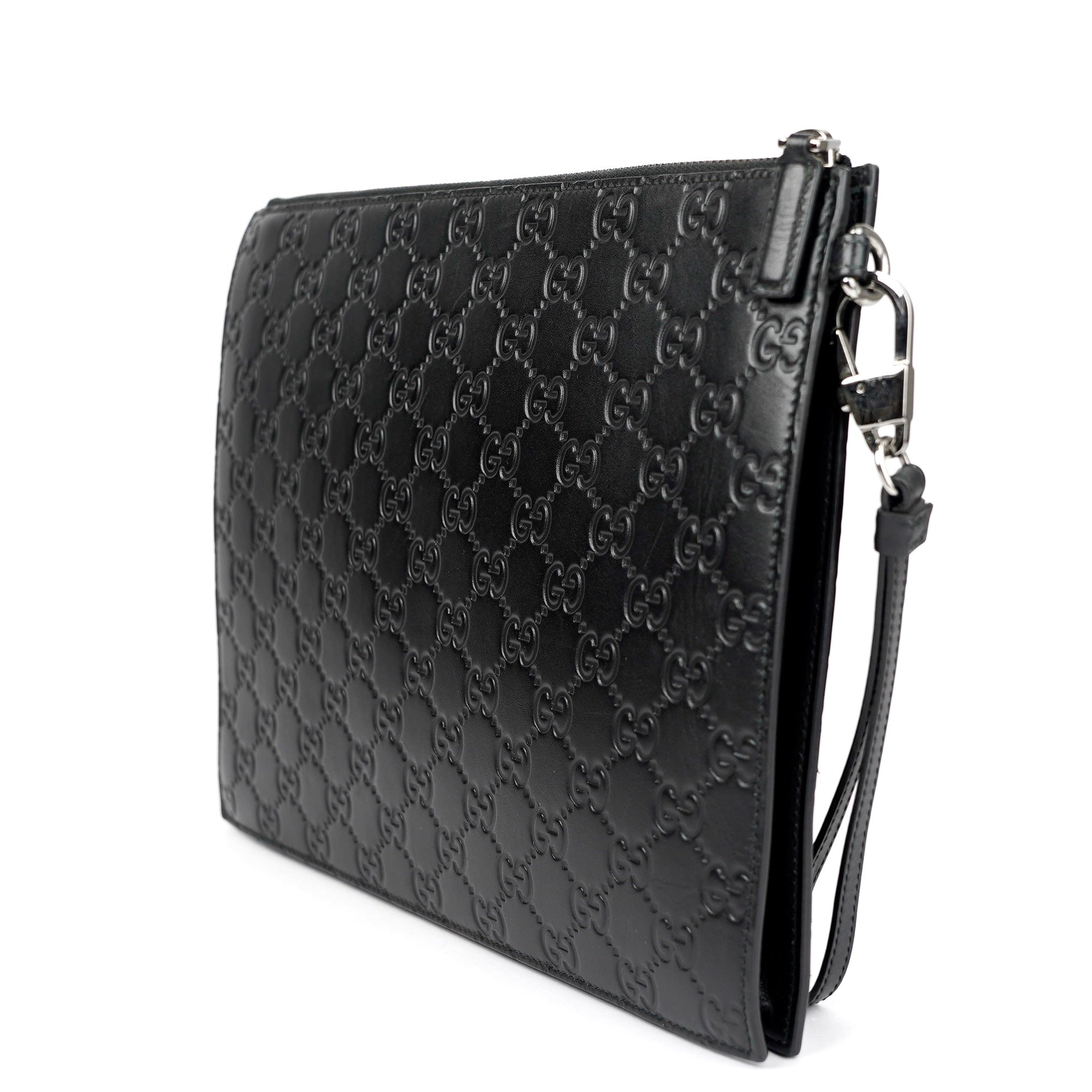 J1373 Gucci Guccissima Black Leather Clutch Bag- Pre Owned