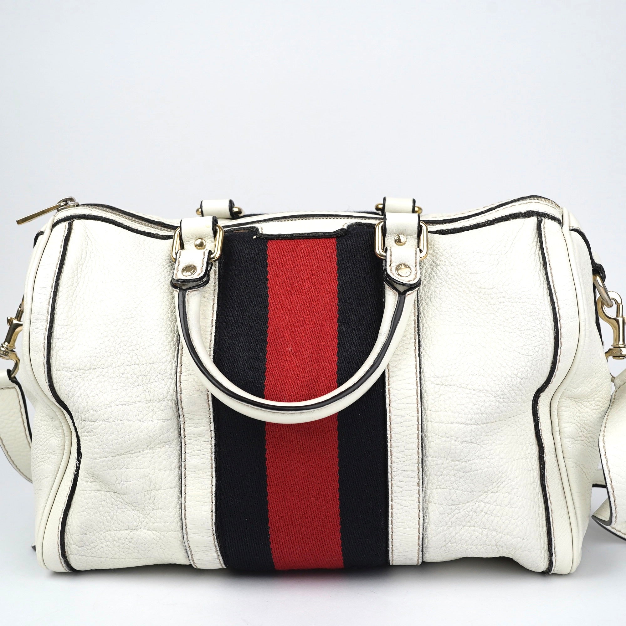 J1376 Gucci Vintage Web Boston Bag Leather- Pre Owned