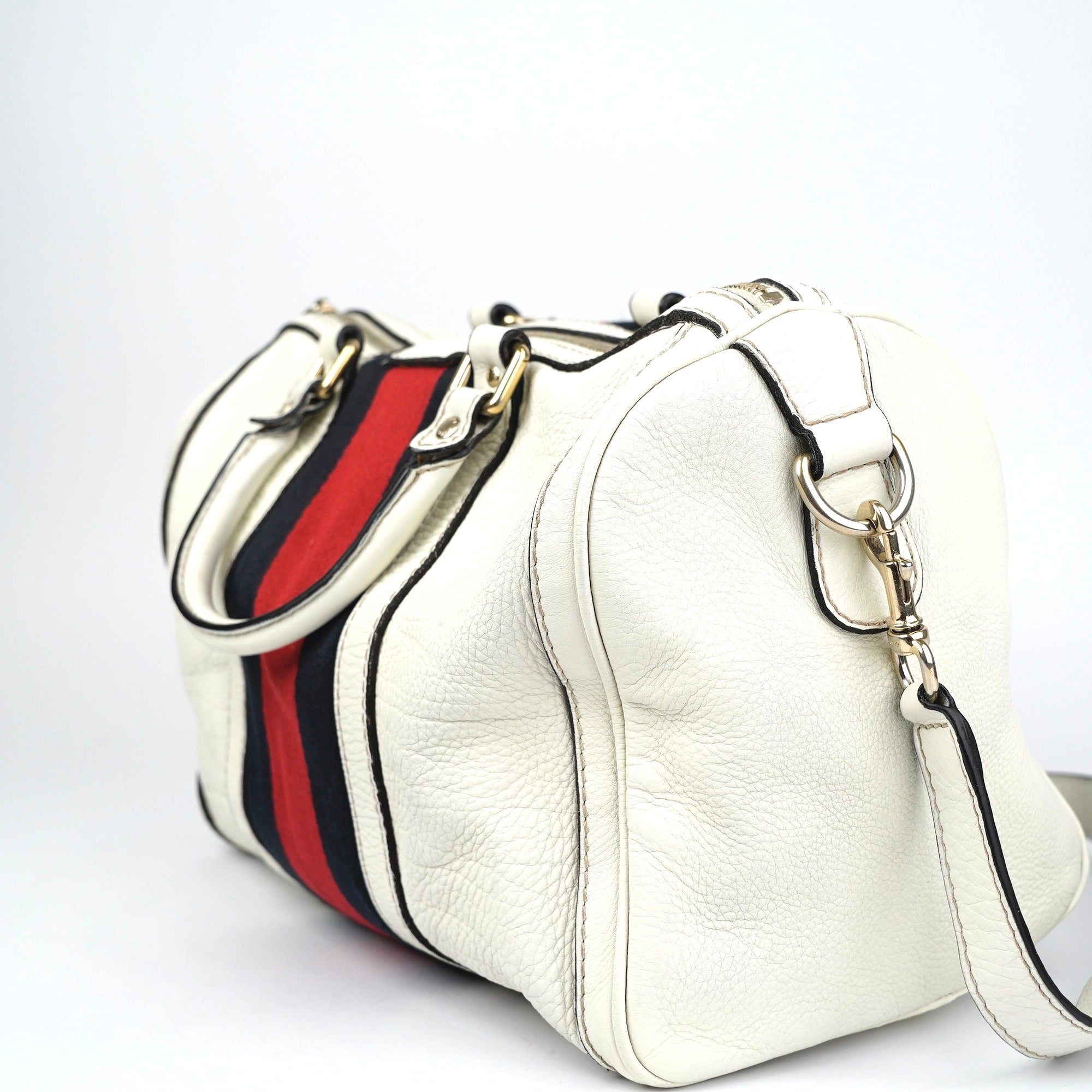 J1376 Gucci Vintage Web Boston Bag Leather- Pre Owned
