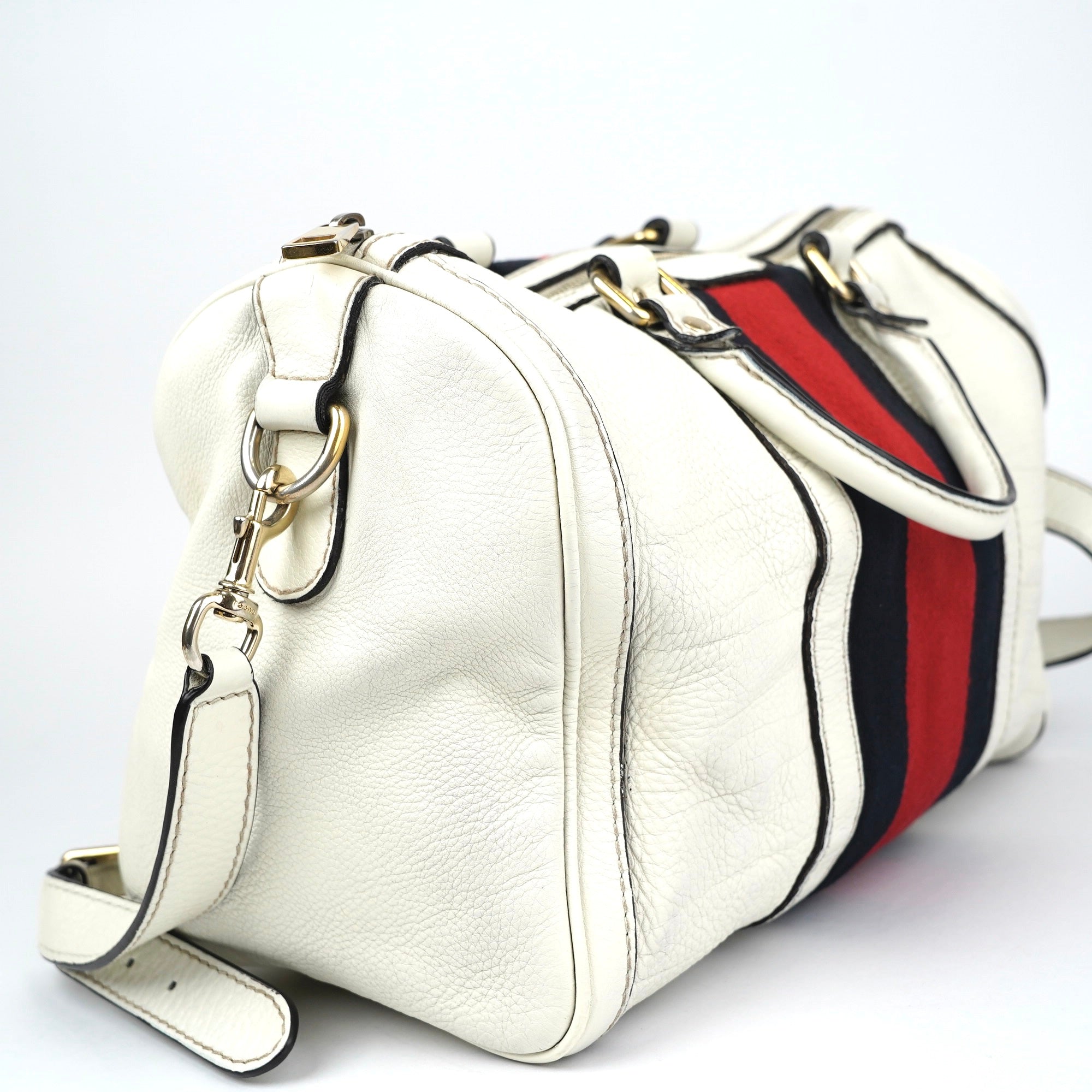 J1376 Gucci Vintage Web Boston Bag Leather- Pre Owned