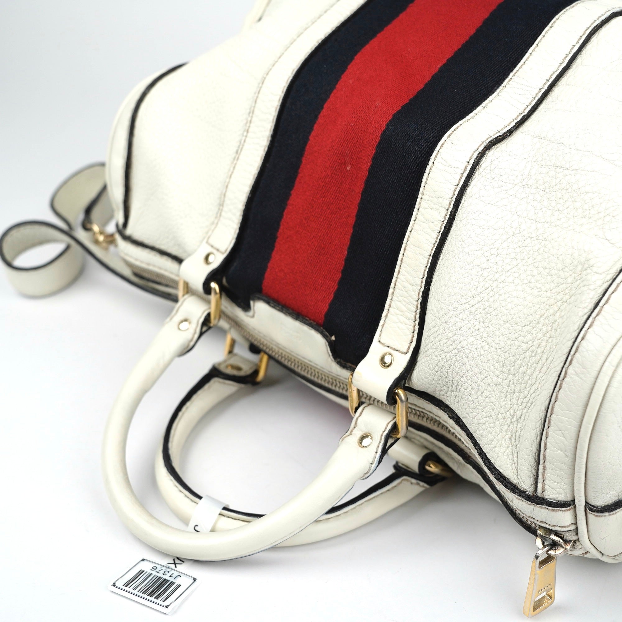 J1376 Gucci Vintage Web Boston Bag Leather- Pre Owned
