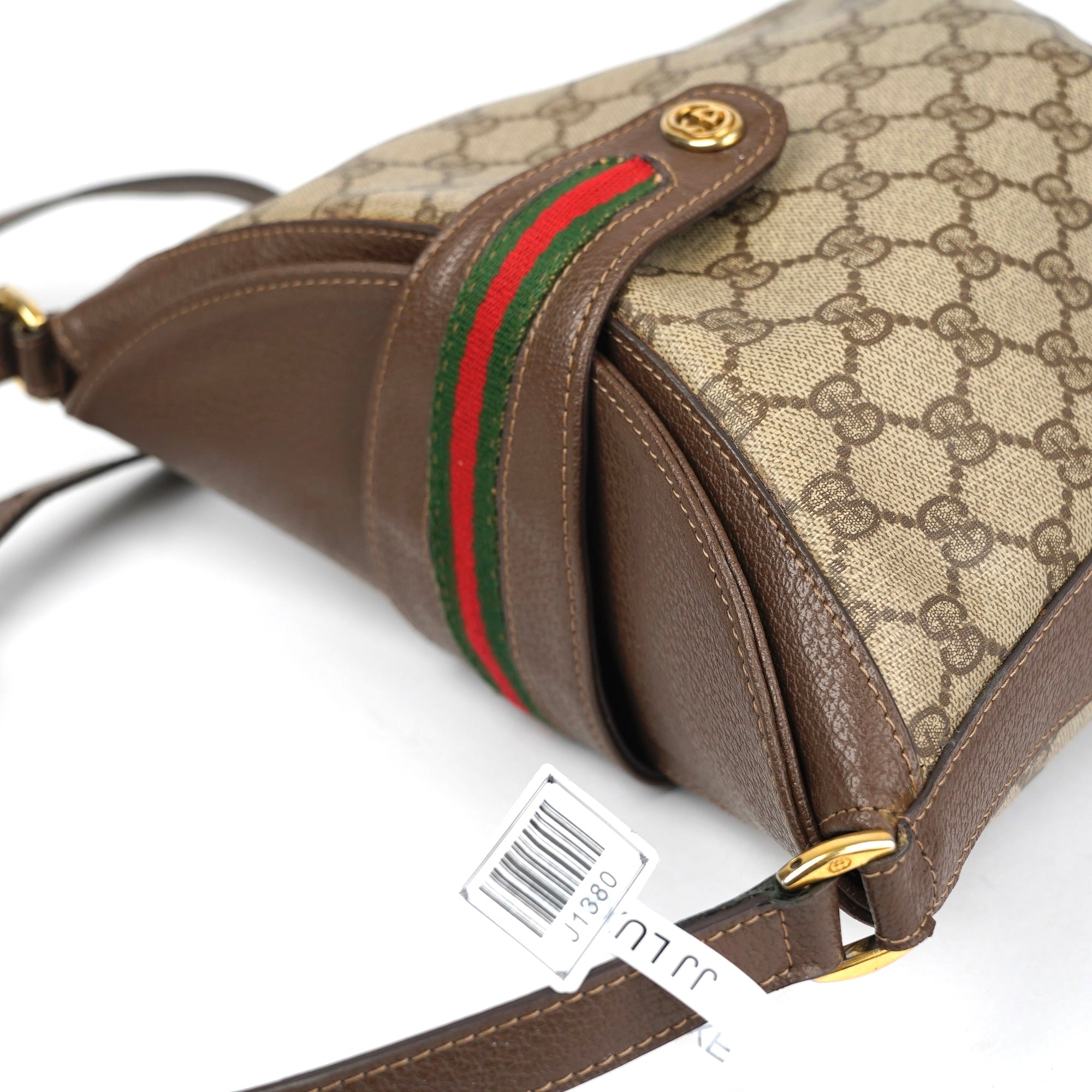 J1380 GUCCI GG Supreme Web Sherry Line Shoulder Bag- Pre Owned