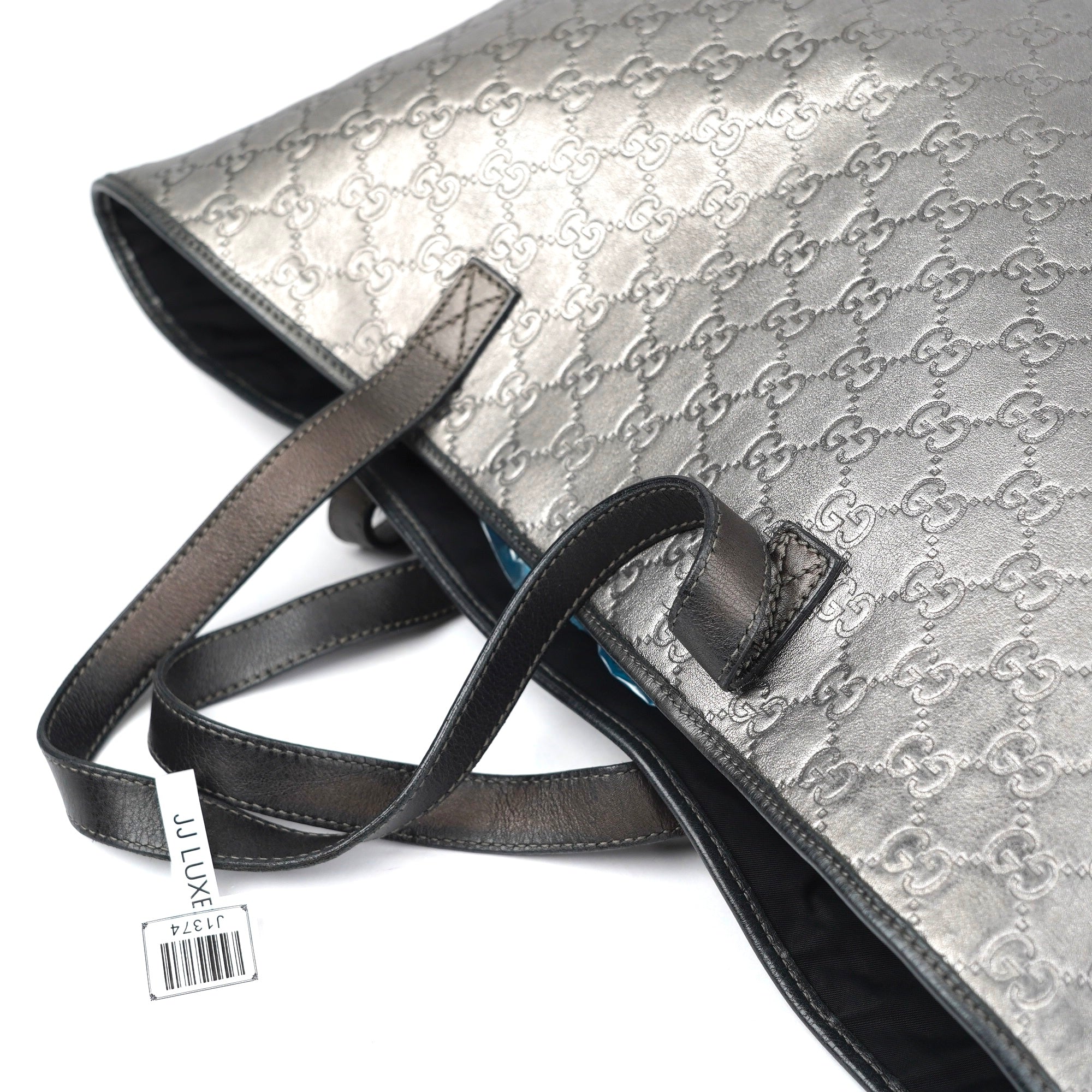 OJ1374 Gucci Pewter Guccissima Leather Large Tote Bag- Pre Owned