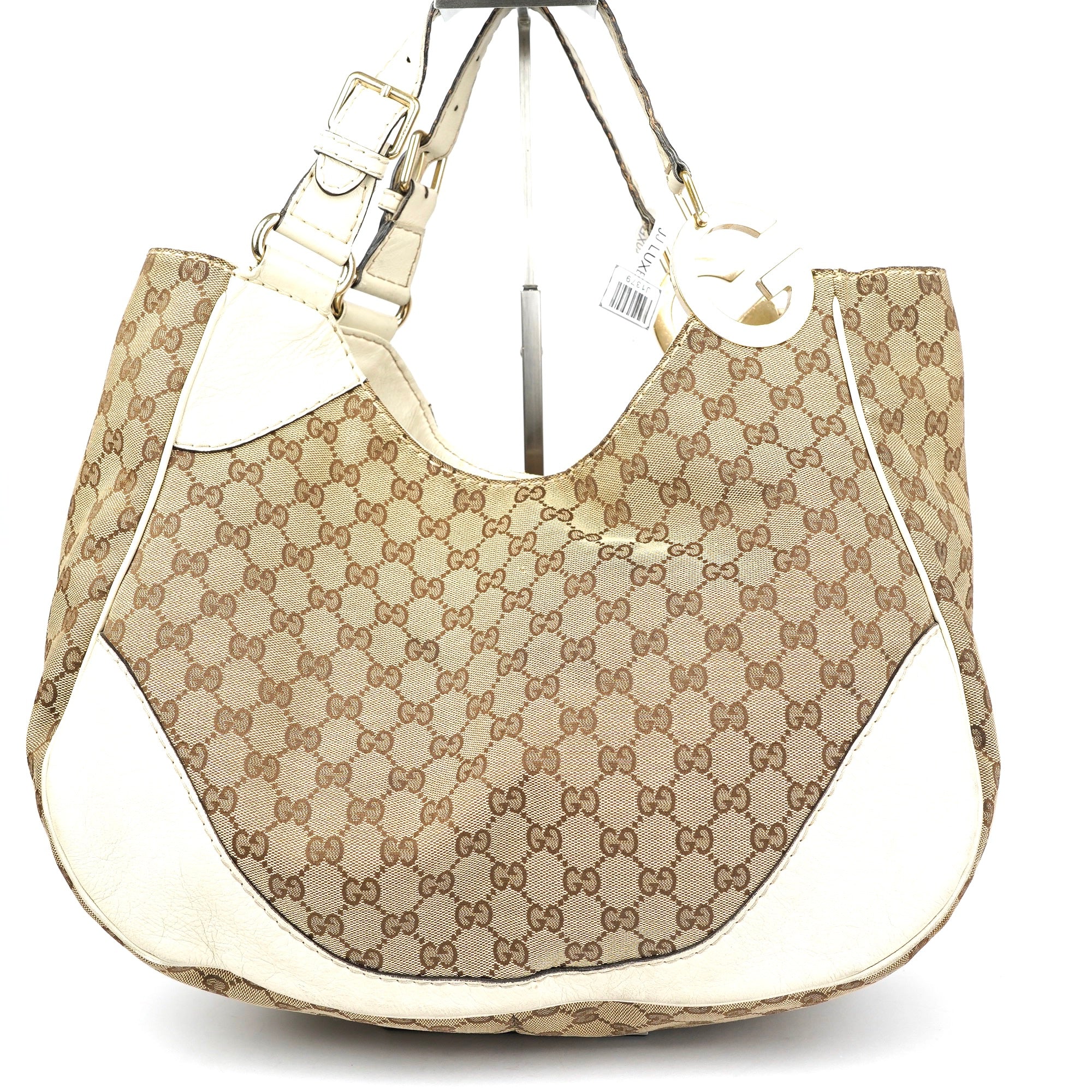 J1379 Gucci Beige/White GG Canvas Charlotte Tote Bag- Pre Owned