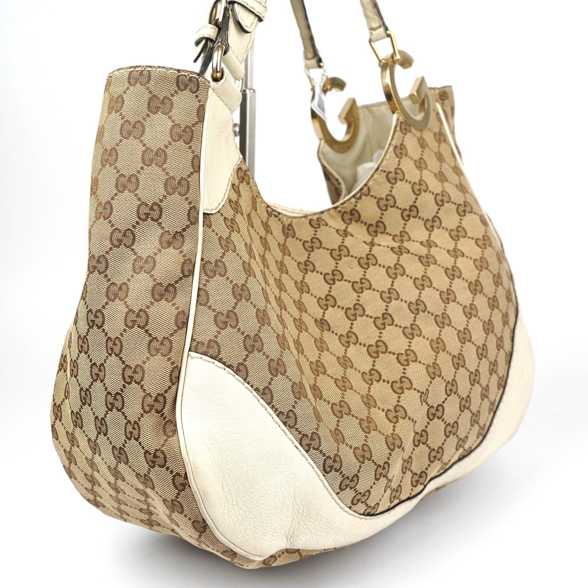 J1379 Gucci Beige/White GG Canvas Charlotte Tote Bag- Pre Owned