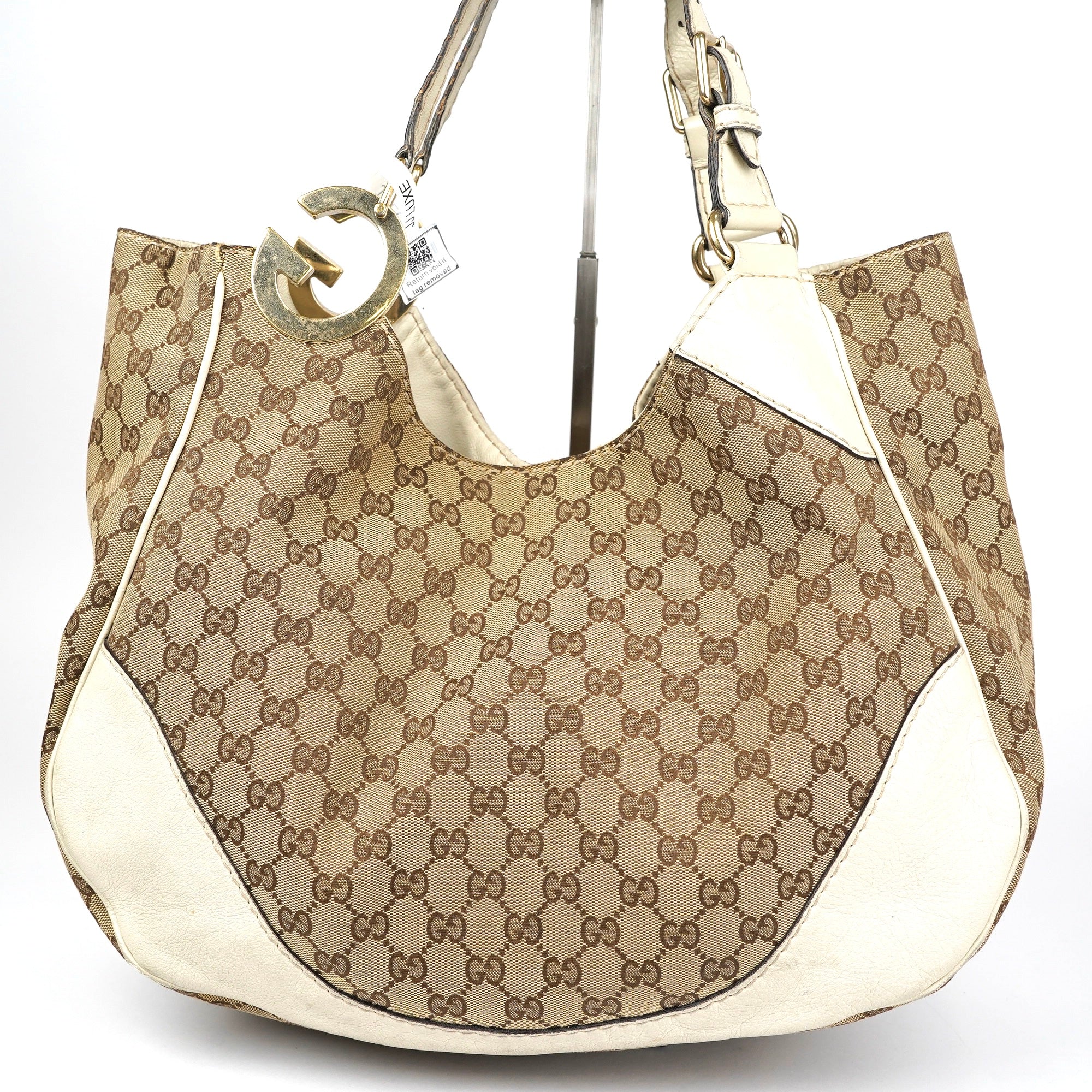 J1379 Gucci Beige/White GG Canvas Charlotte Tote Bag- Pre Owned