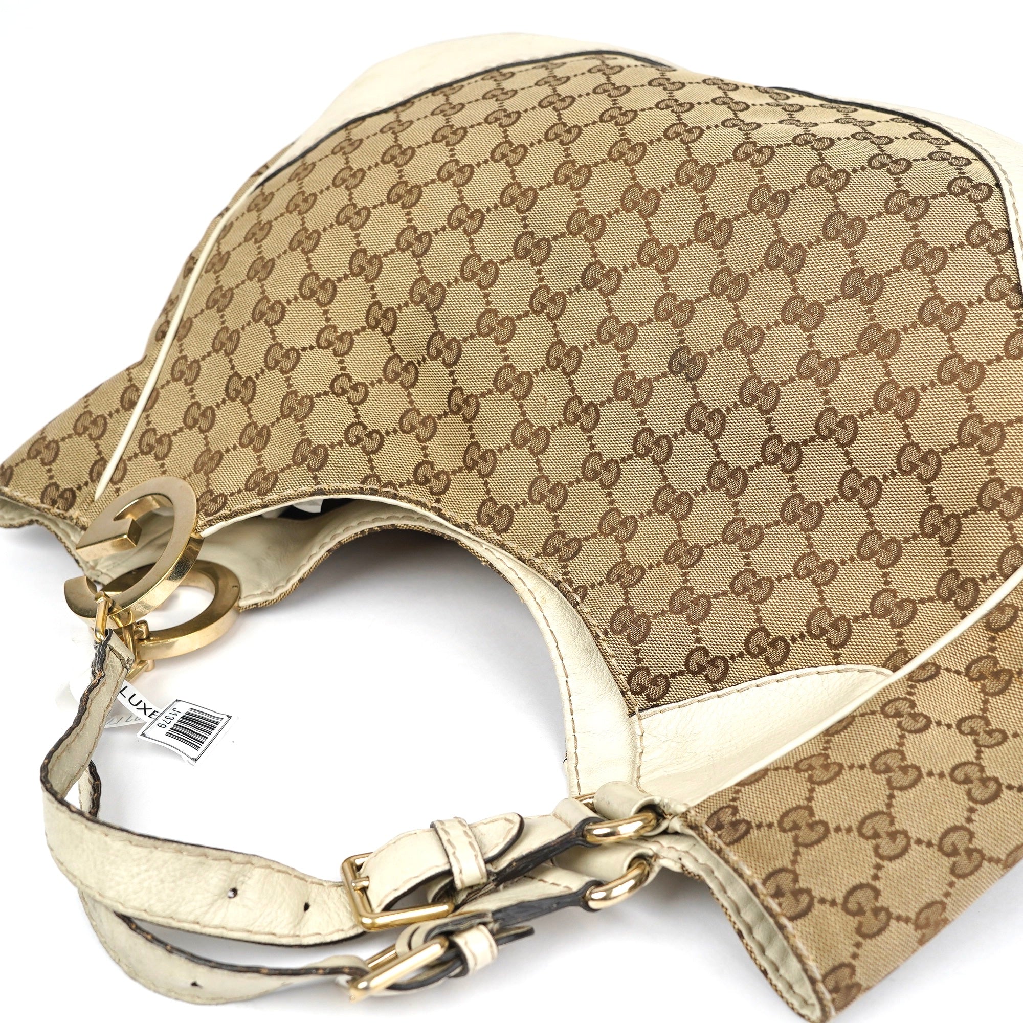 J1379 Gucci Beige/White GG Canvas Charlotte Tote Bag- Pre Owned