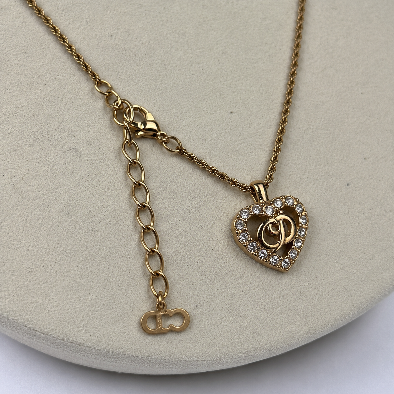 Christian Dior Heart Rhinestone Necklace J3091 | Pre-Owned Good Gold-Tone Metal & Rhinestone