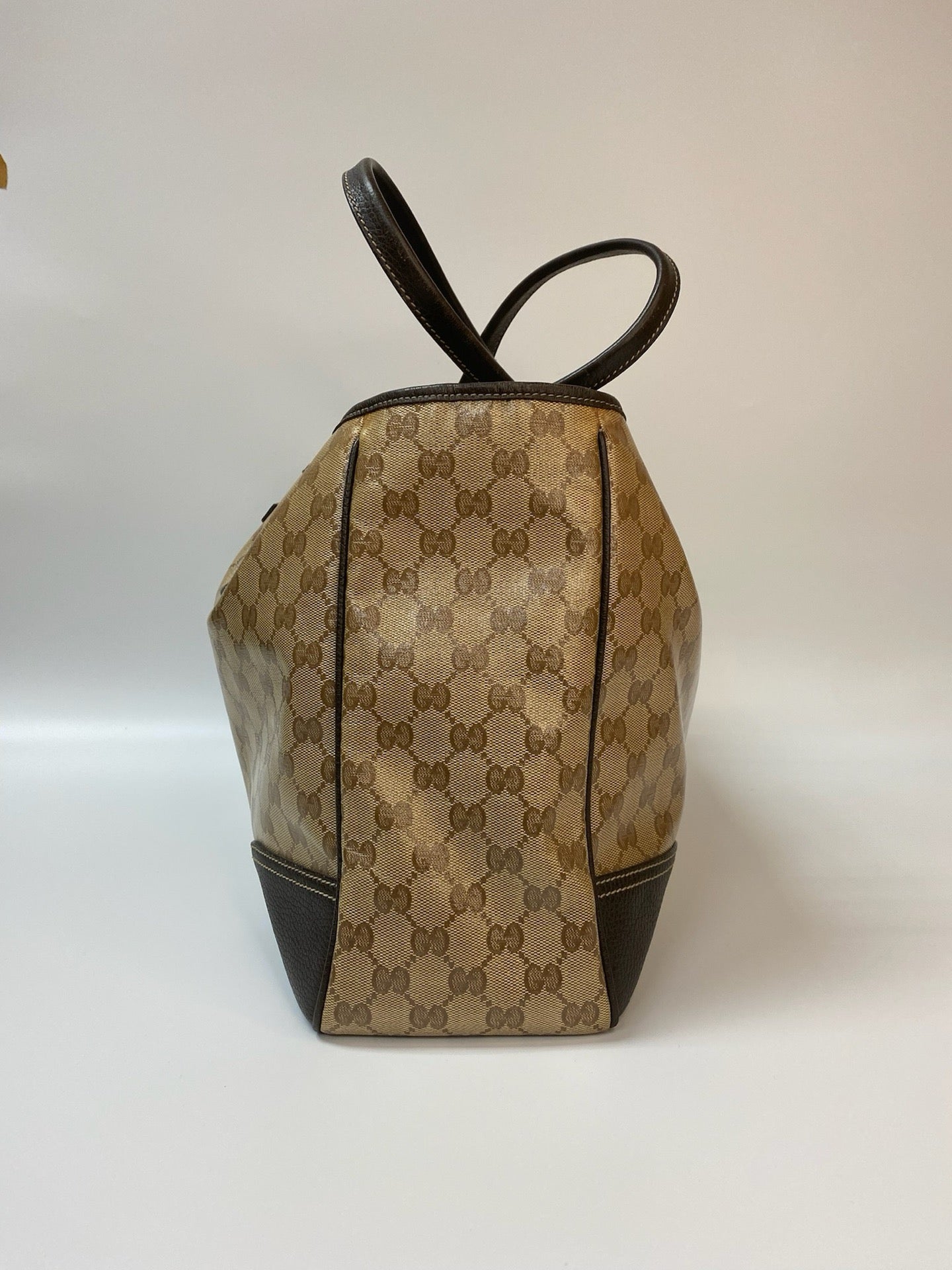 J2881 Gucci Tote Bag Beige GG Crystal Canvas and Leather Large Princy Tote | Pre-Owned Beige Canvas, Leather, Crystal/GG