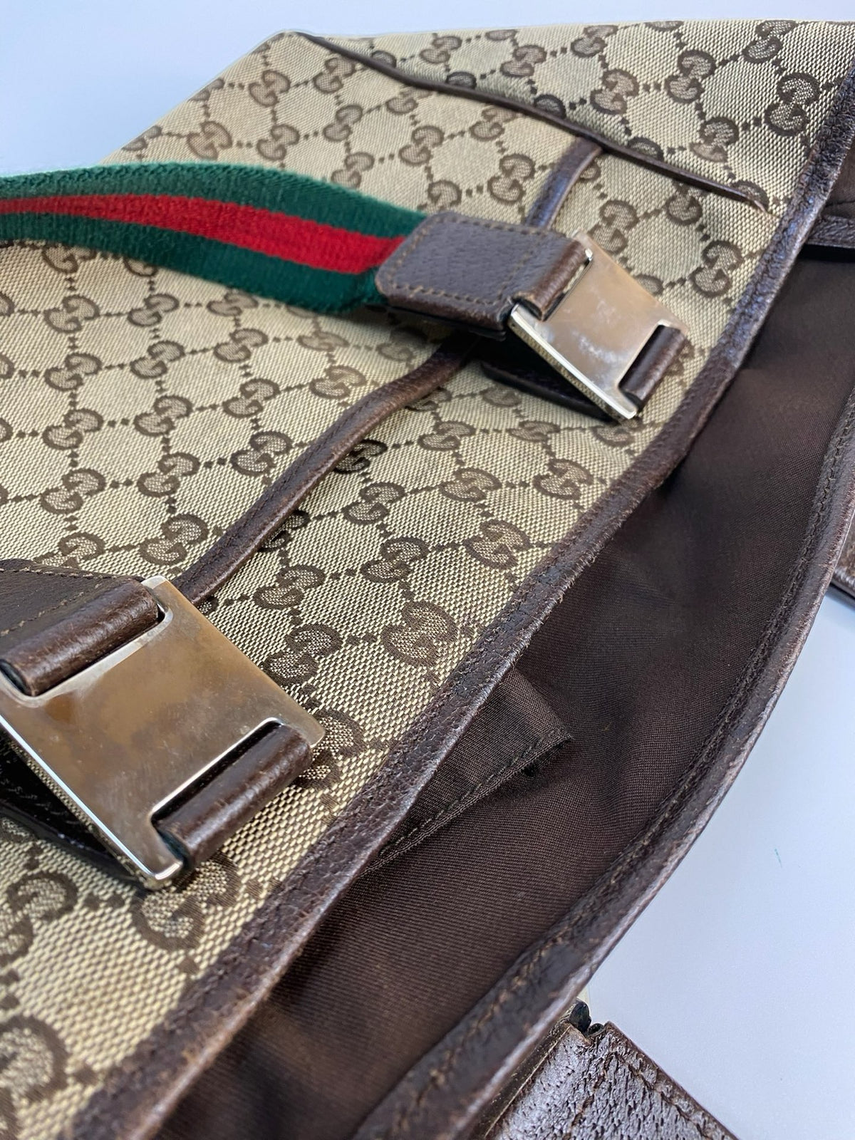 J1117 Gucci Tote Bag Sherry Line Canvas Tote Bag | Pre-Owned Excellent Canvas Sherry Line