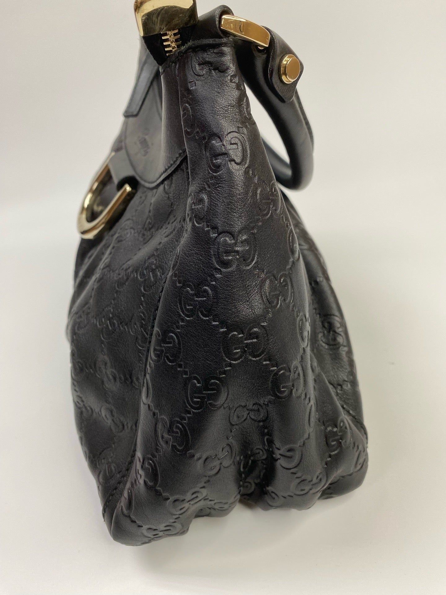 J1115 Gucci Top Handle Bag Black Nylon GG Abbey D Ring handbag | Pre-Owned Like New Black Nylon GG