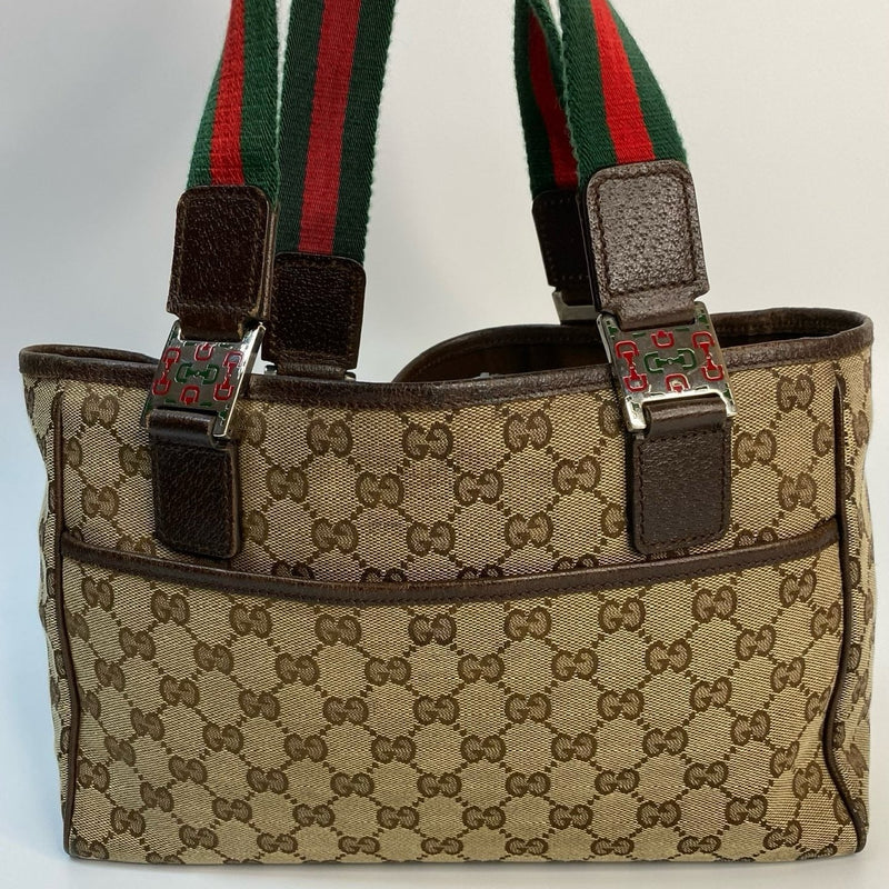 J1117 Gucci Tote Bag Sherry Line Canvas Tote Bag | Pre-Owned Excellent Canvas Sherry Line