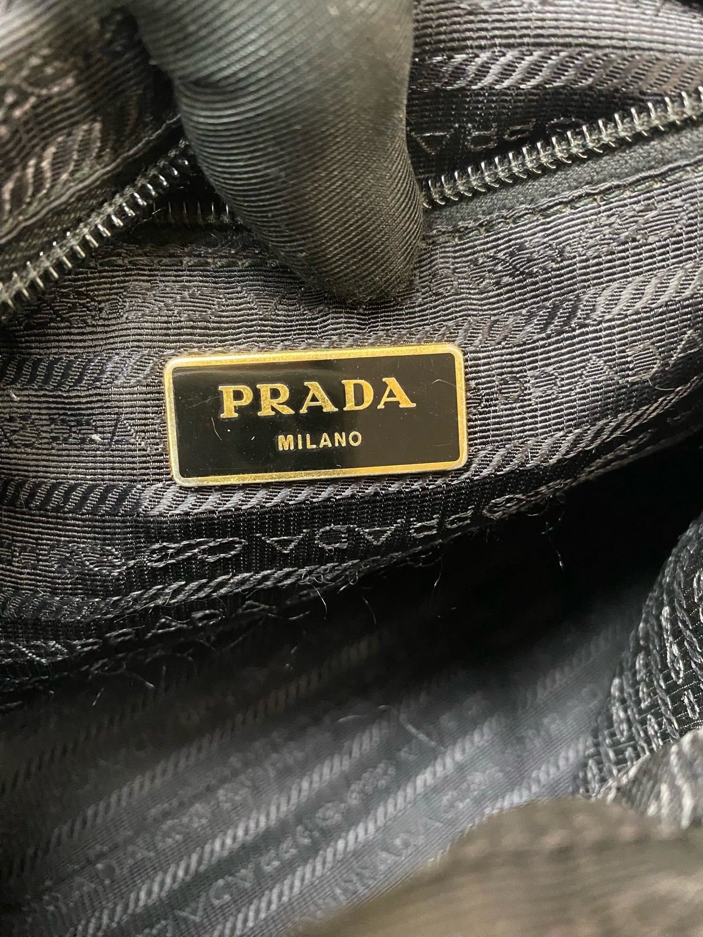 J2959 Prada Top Handle Bag Bow Logo Nylon Shoulder Bag In Balck Gold | Pre-Owned Black Logo Nylon
