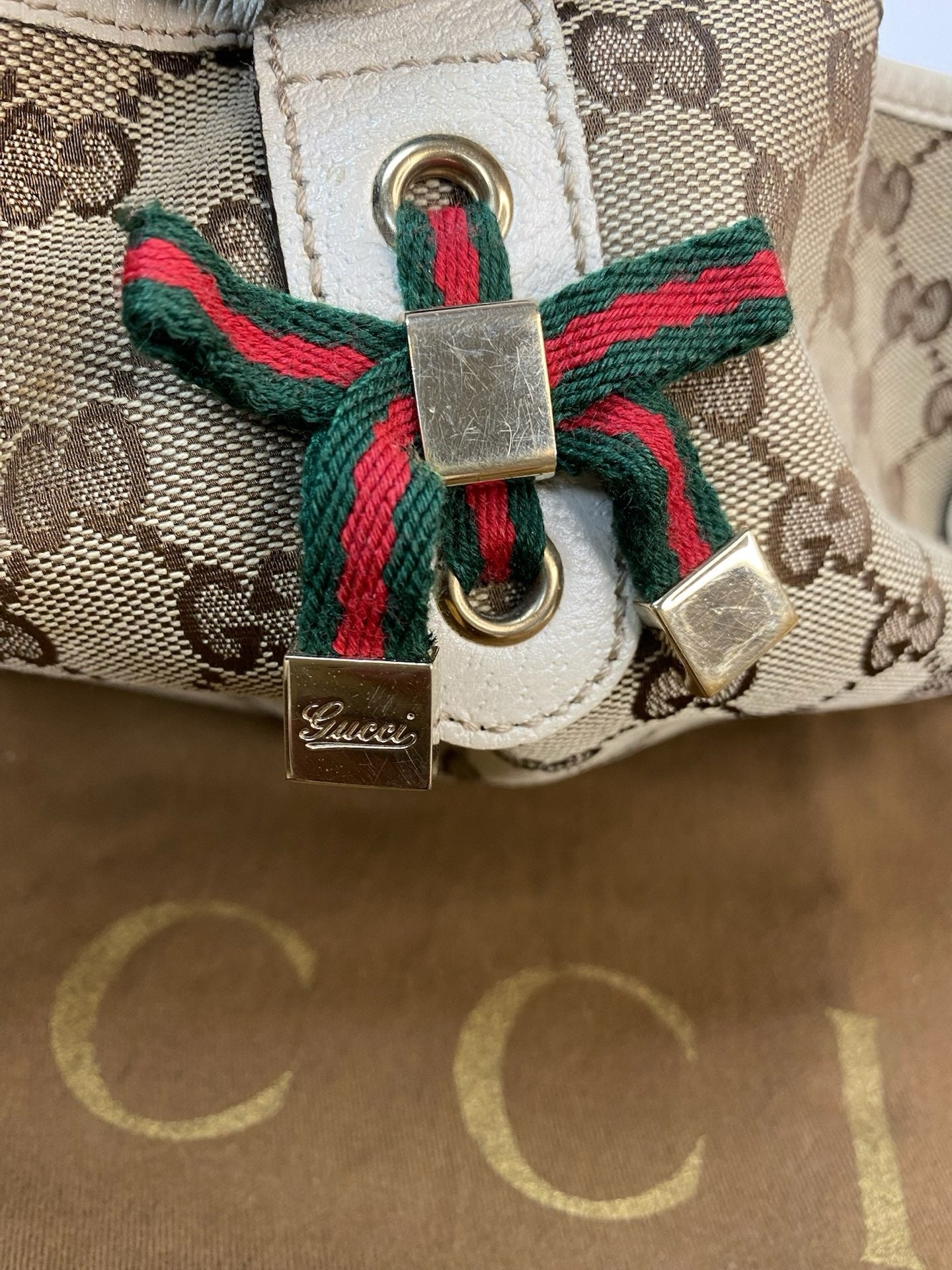 J2867 Gucci Tote Bag GG Canvas Princy Tote Bag with Ribbon | Pre-Owned Canvas GG Monogram