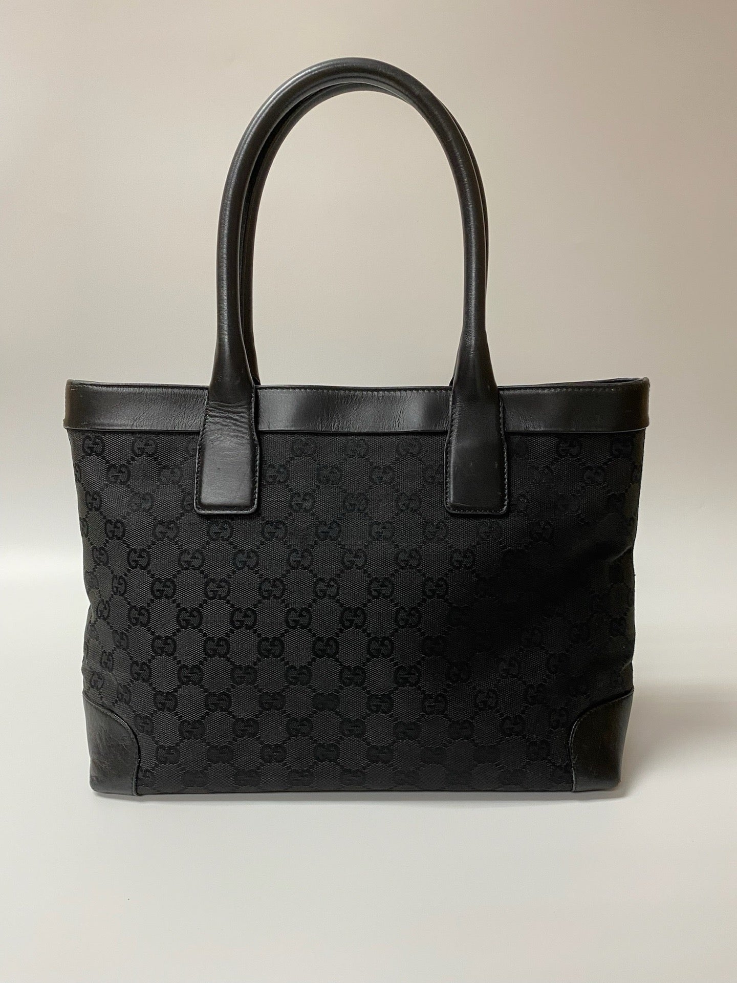 J2961 Gucci Tote Bag Black GG Canvas Leather Tote bag | Pre-Owned Black GG monogram Canvas, Leather