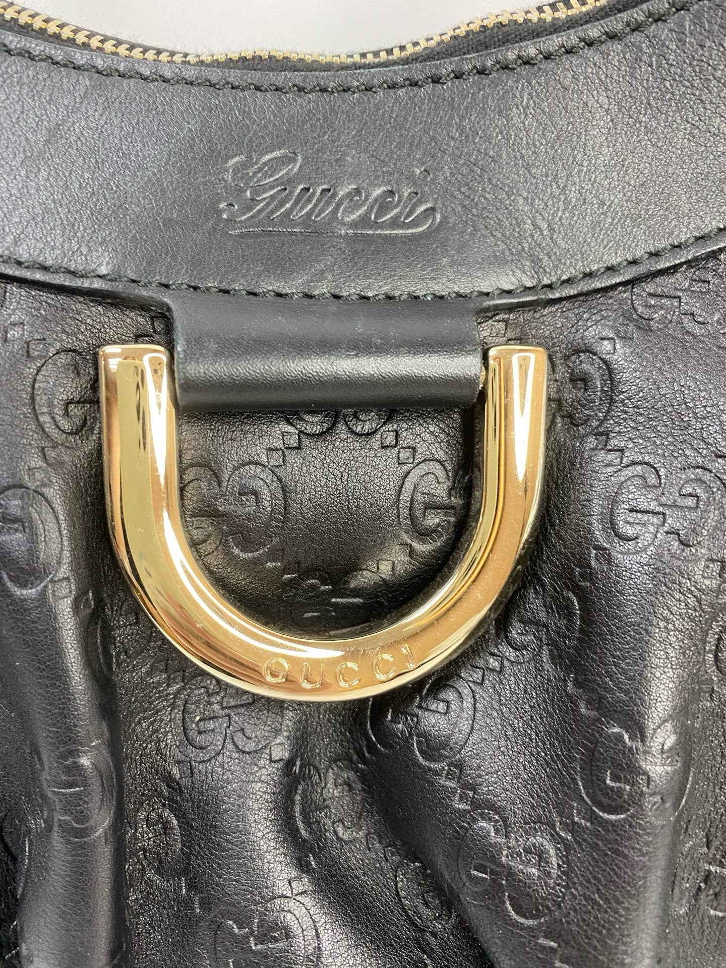 J1115 Gucci Top Handle Bag Black Nylon GG Abbey D Ring handbag | Pre-Owned Like New Black Nylon GG