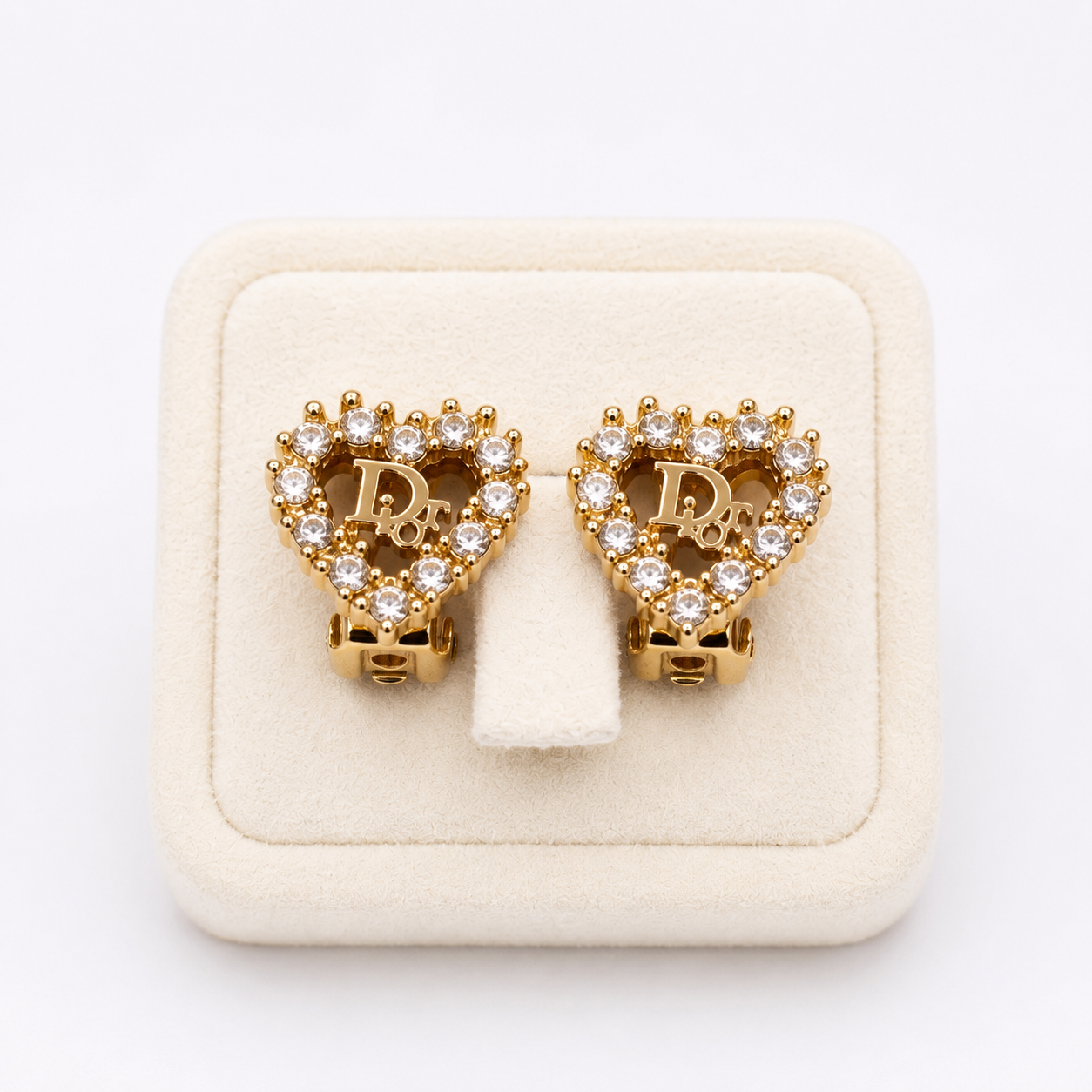 Christian Dior Heart Rhinestone Clip Earrings J3082 | Pre-Owned Good Gold-Tone Metal & Rhinestone