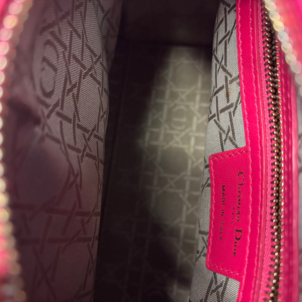 J3011 Christian Dior Top Handle Bag Lady Dior Pink Cannaged Leather | Pre-Owned Like New Pink Cannage Leather