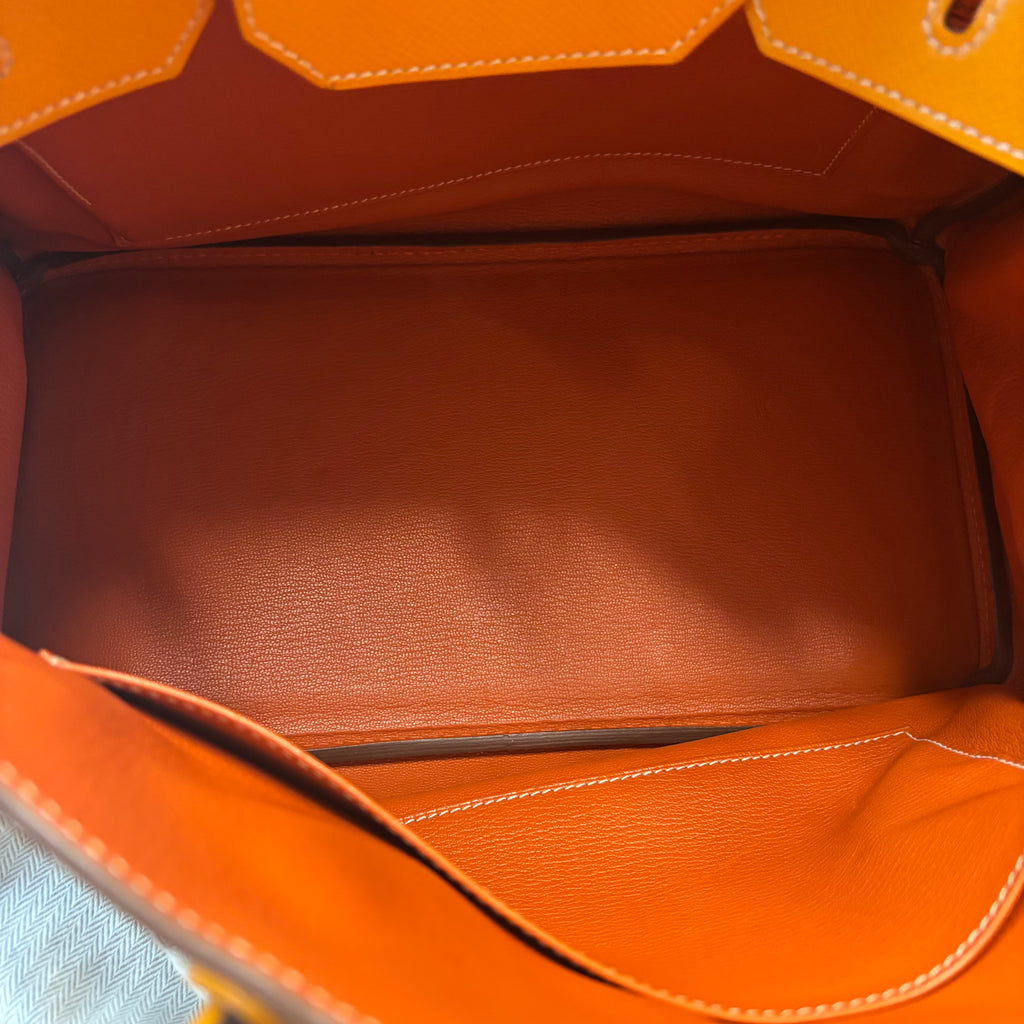 J3208 Hermes Top Handle Bag Birkin 35 | Pre-Owned Like New Soleil Yellow Leather Bicolor / Verso