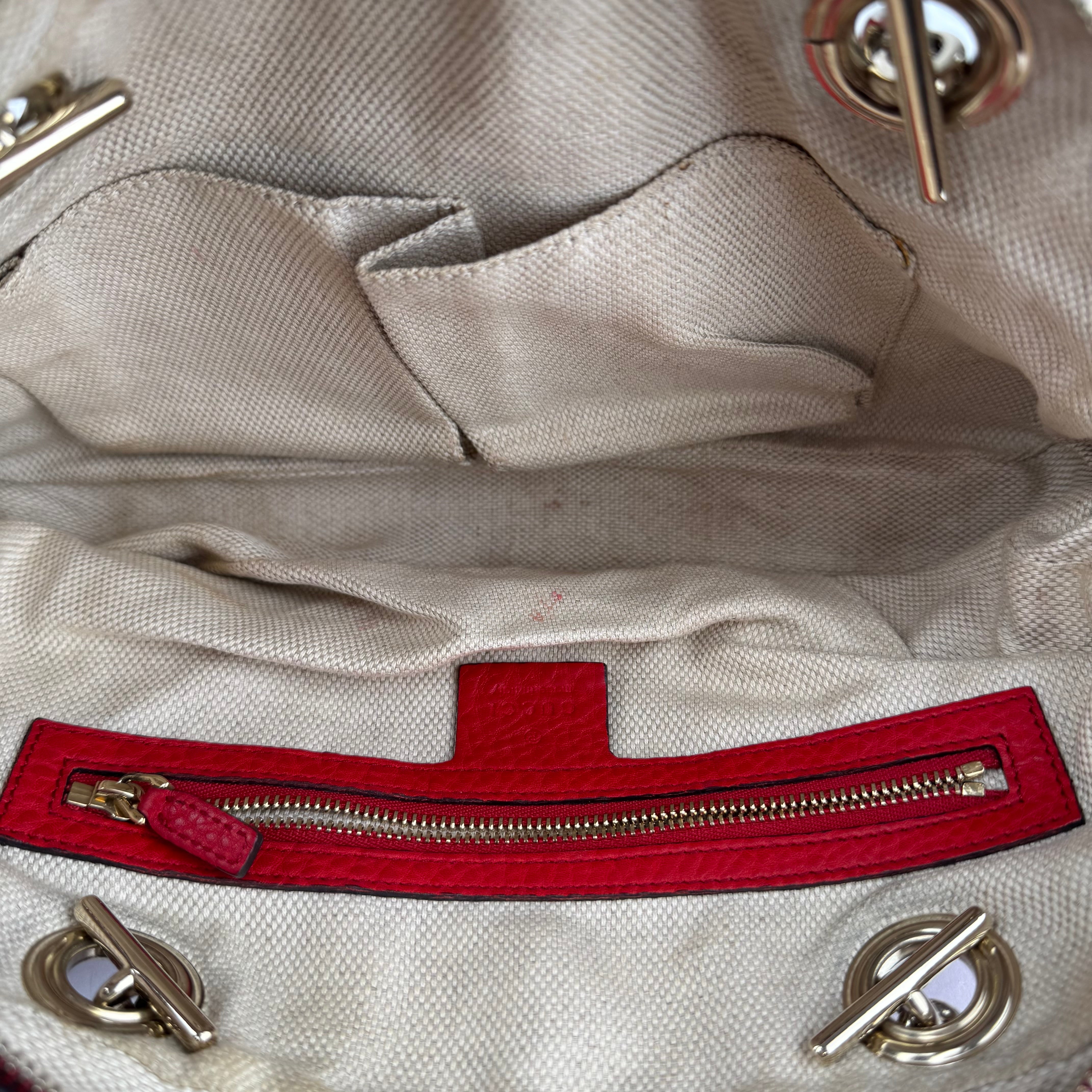 J3341 Gucci Red Pebbled Leather Soho Chain Shoulder Bag- Pre Owned