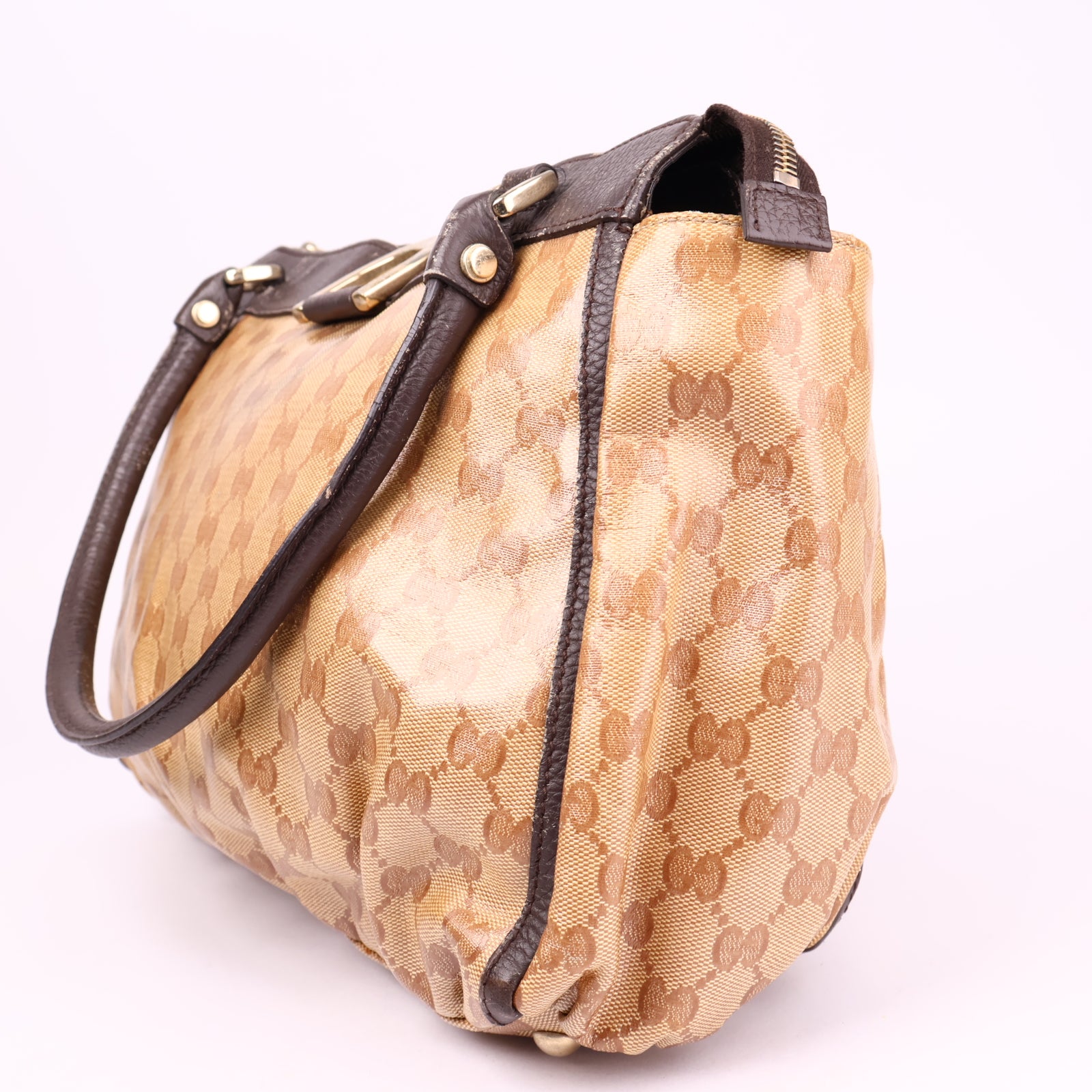 J3604 Gucci Brown GG Crystal Abbey-D Ring Tote Bag- Pre Owned