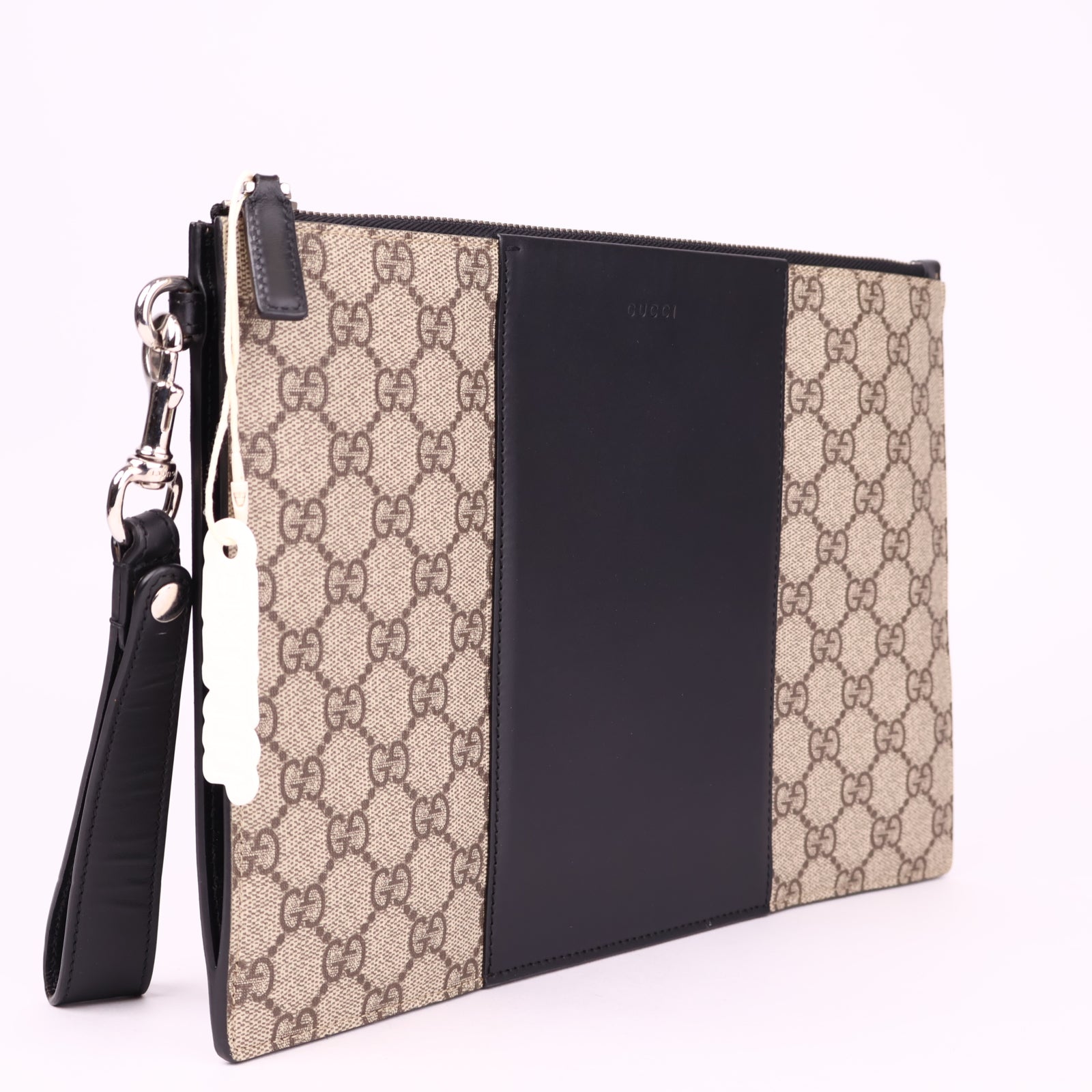 J3601 Gucci Beige GG Monogram Leather Clutch Bag- Pre Owned