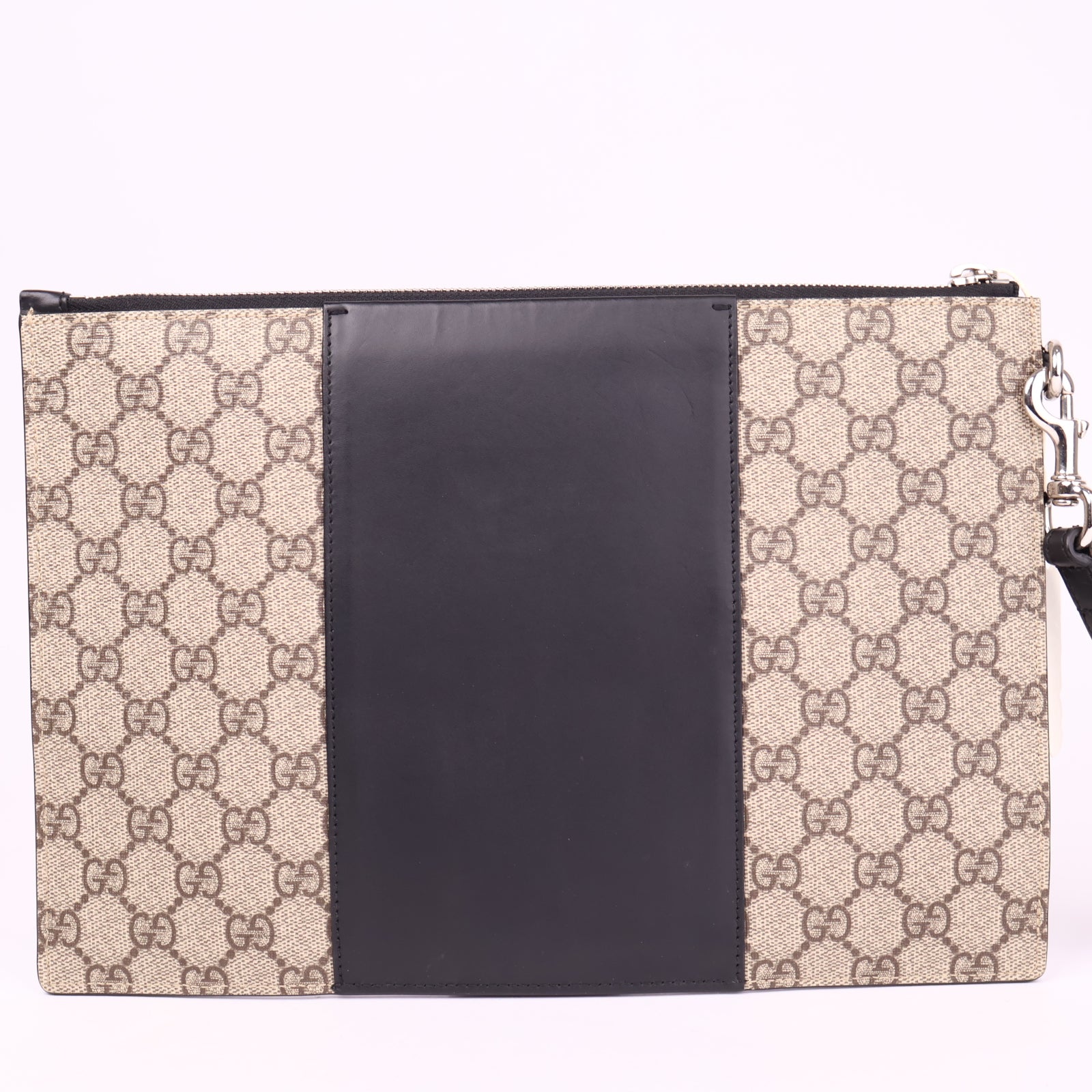 J3601 Gucci Beige GG Monogram Leather Clutch Bag- Pre Owned