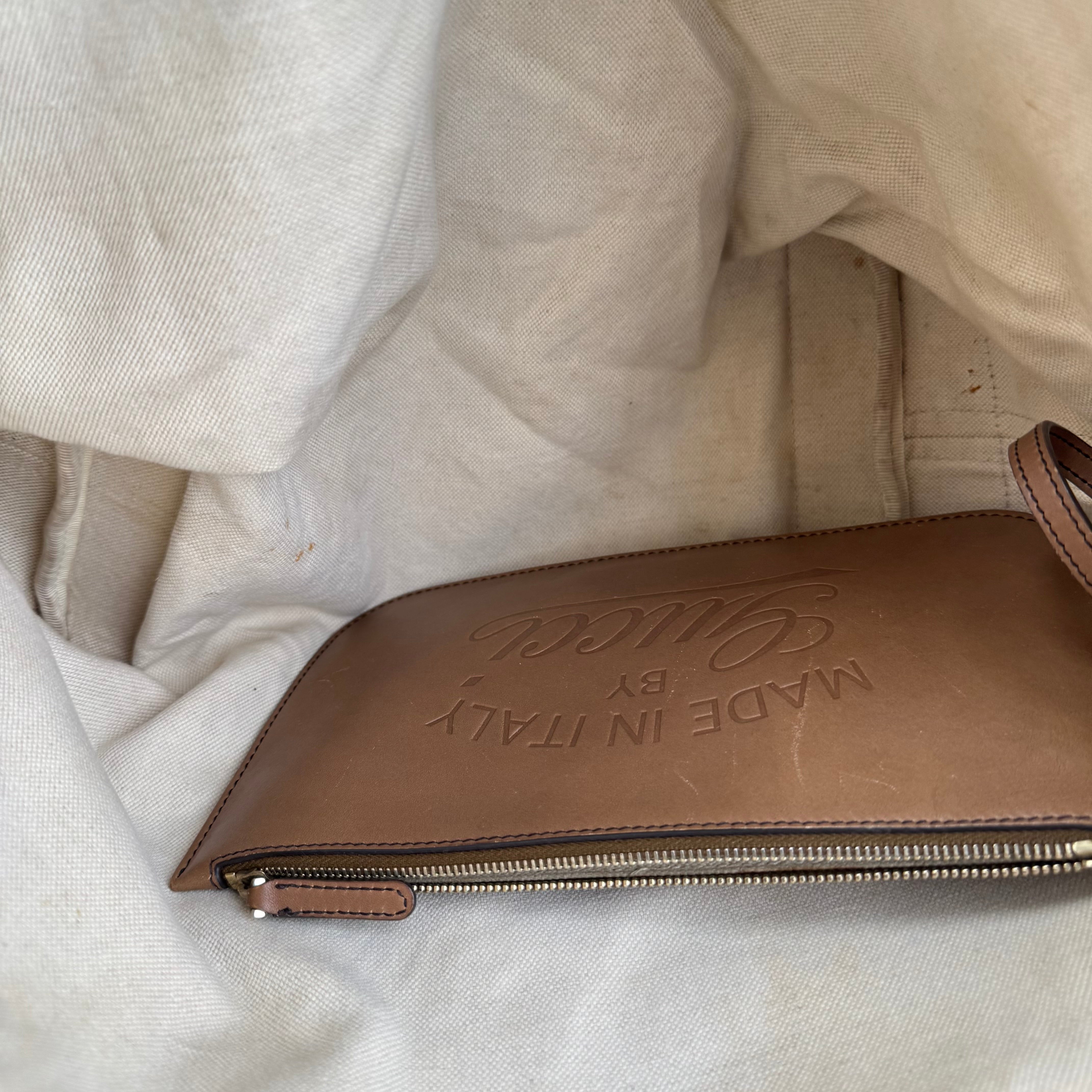 J3419 Gucci GG Canvas Craft Brown Totes Handbag- Pre Owned